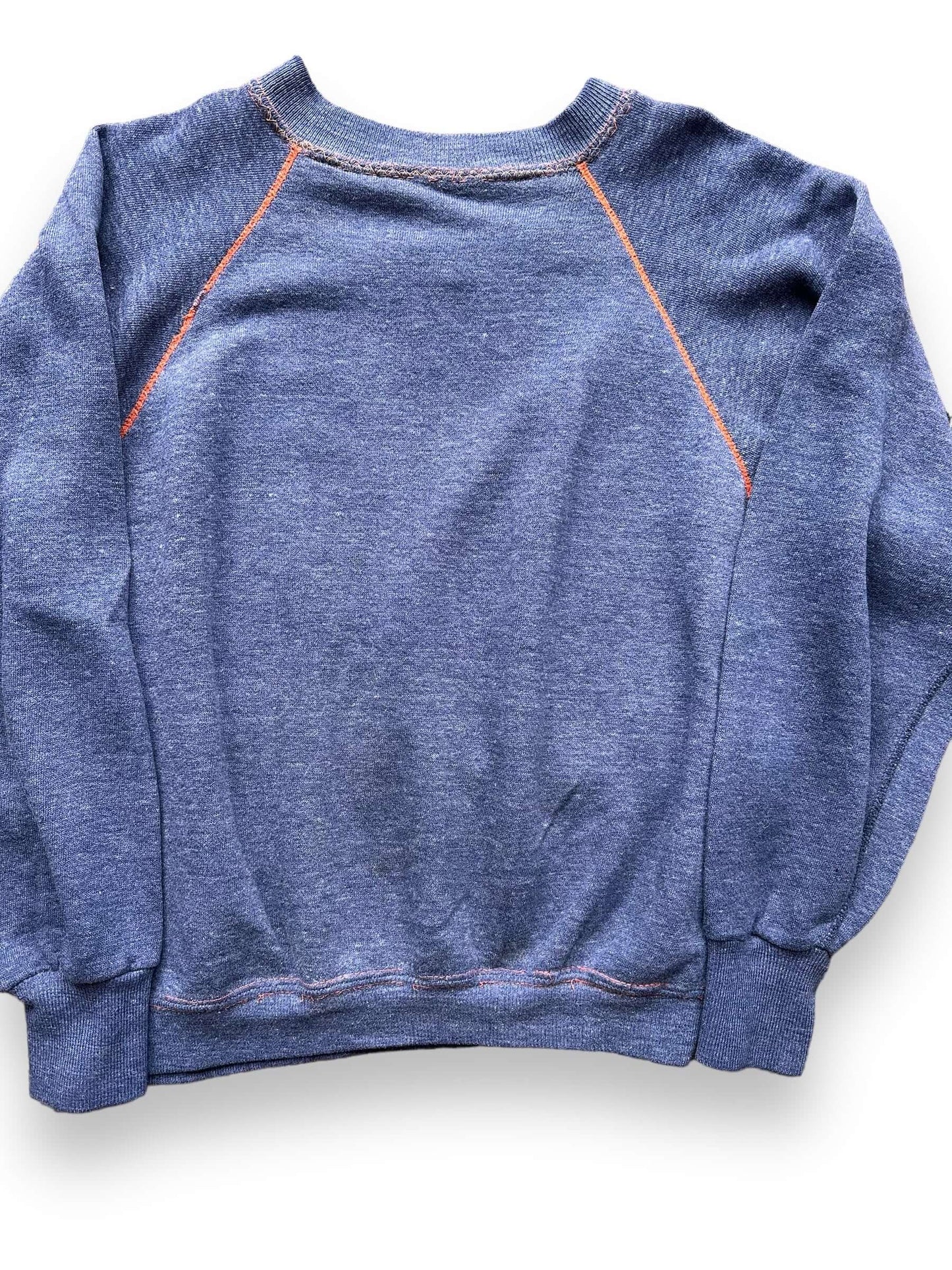 Front Detail of Vintage Blue & Orange Contrast Stitch Crewneck SZ M | Vintage Sweatshirt Seattle
