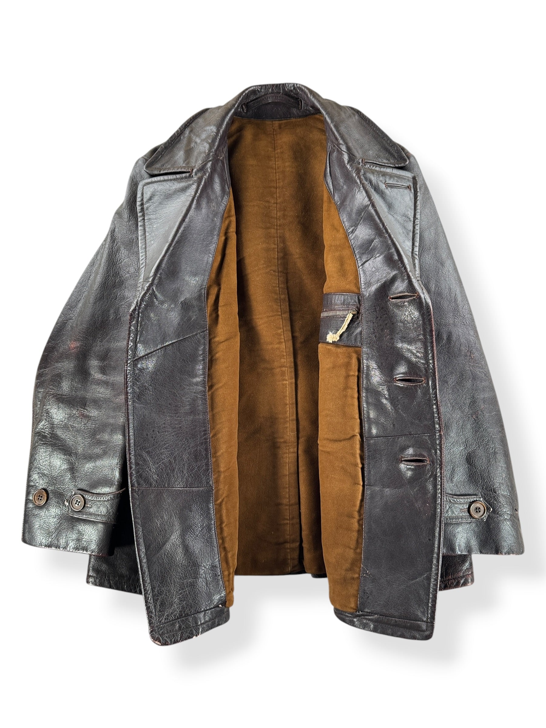 Inside of Vintage 60s German Leather Trench Coat SZ M