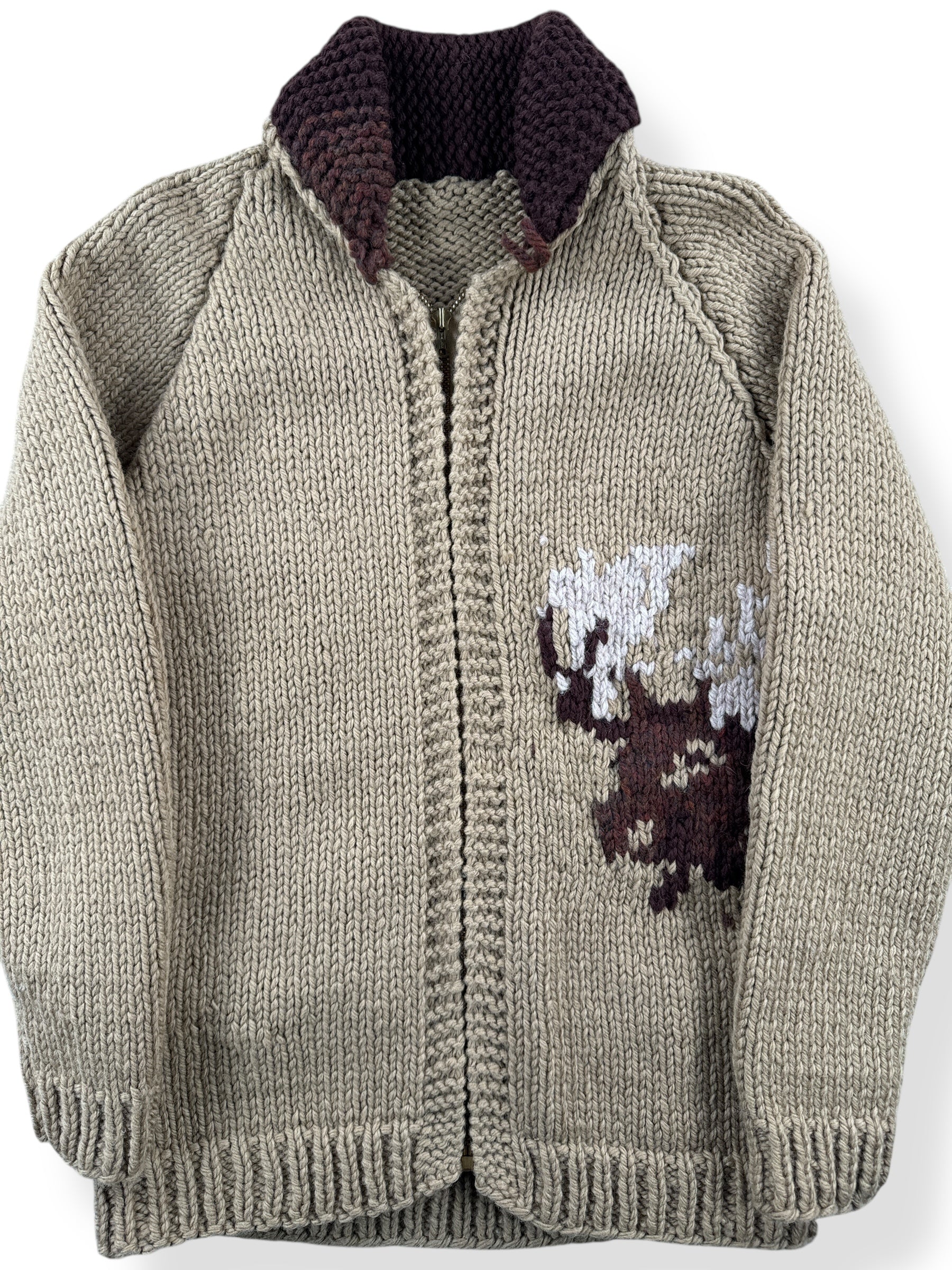 Front Close Up of Vintage Moose Cowichan Style Sweater SZ XS