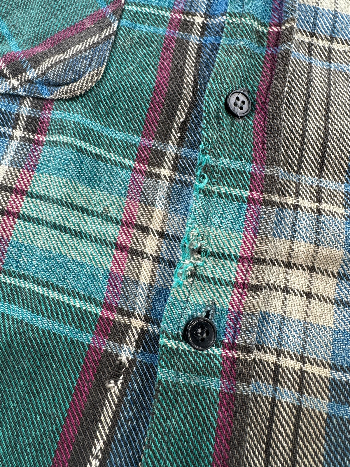Ware around buttons on Vintage Blown Out Cotton Flannel SZ L