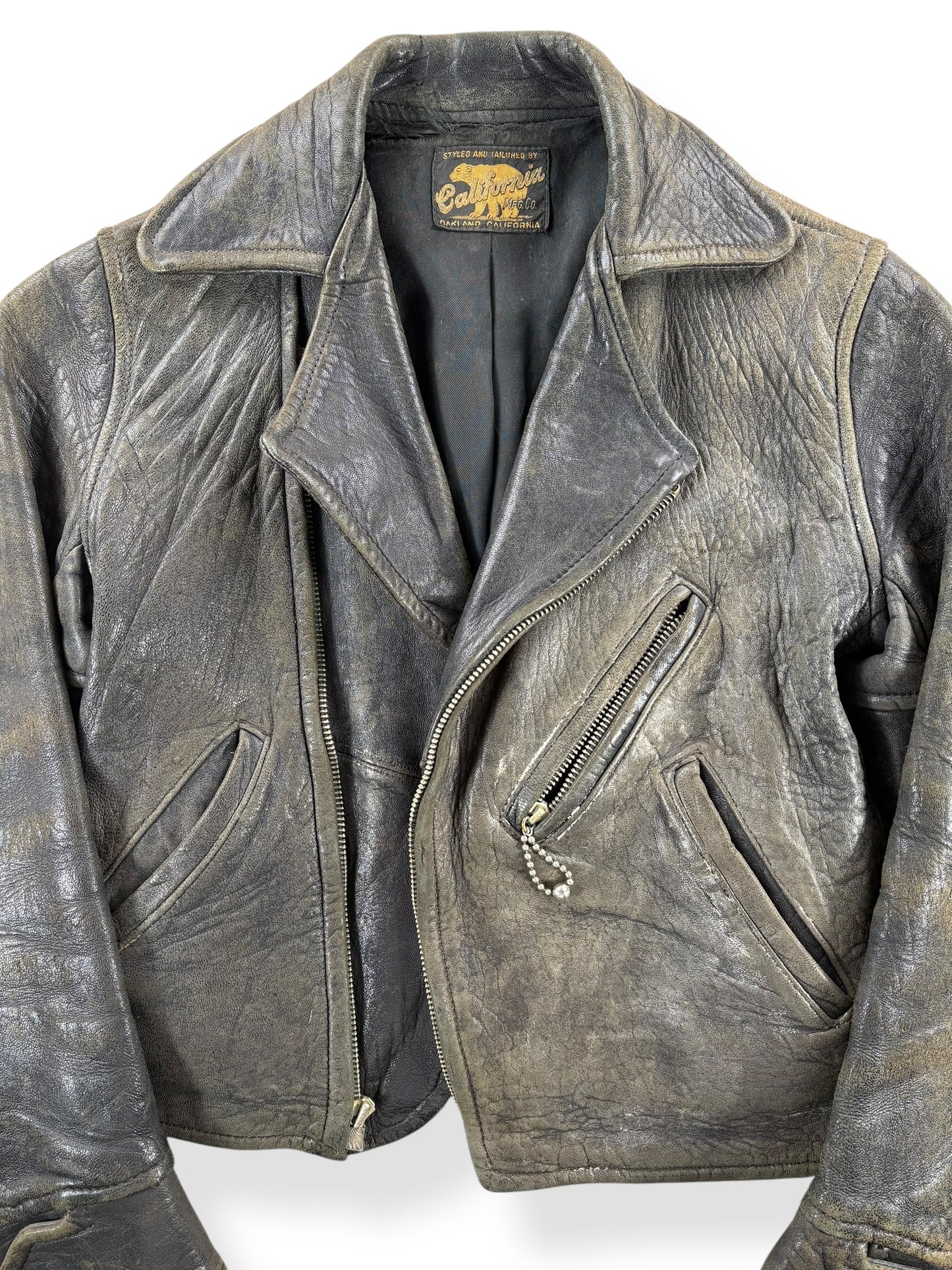Vintage 30's Era Petite Ladies California Mfg. Co. Leather Jacket SZ XXS BUSTED ZIPPER