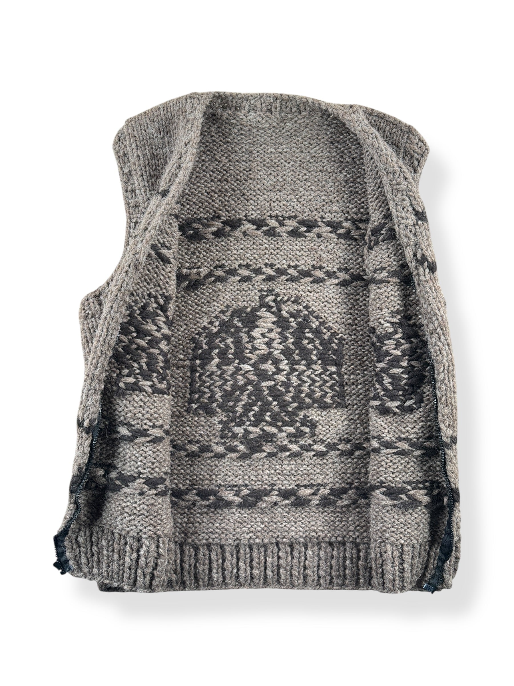 Inside of Hand knit Thunderbird Cowichan Style Sweater Vest SZ M