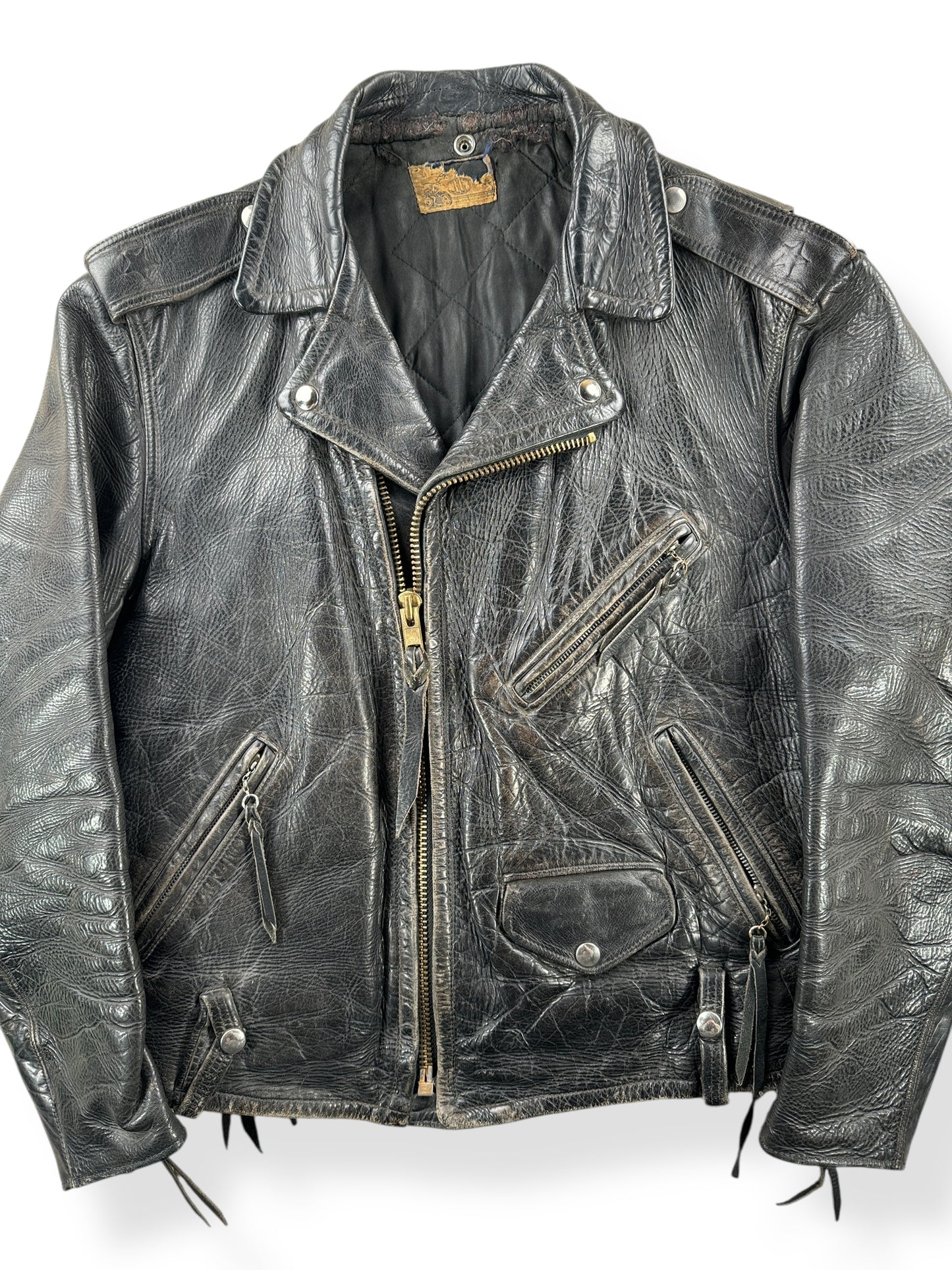 Front Close Up of Vintage Beck Northeaster Leather Jacket SZ M