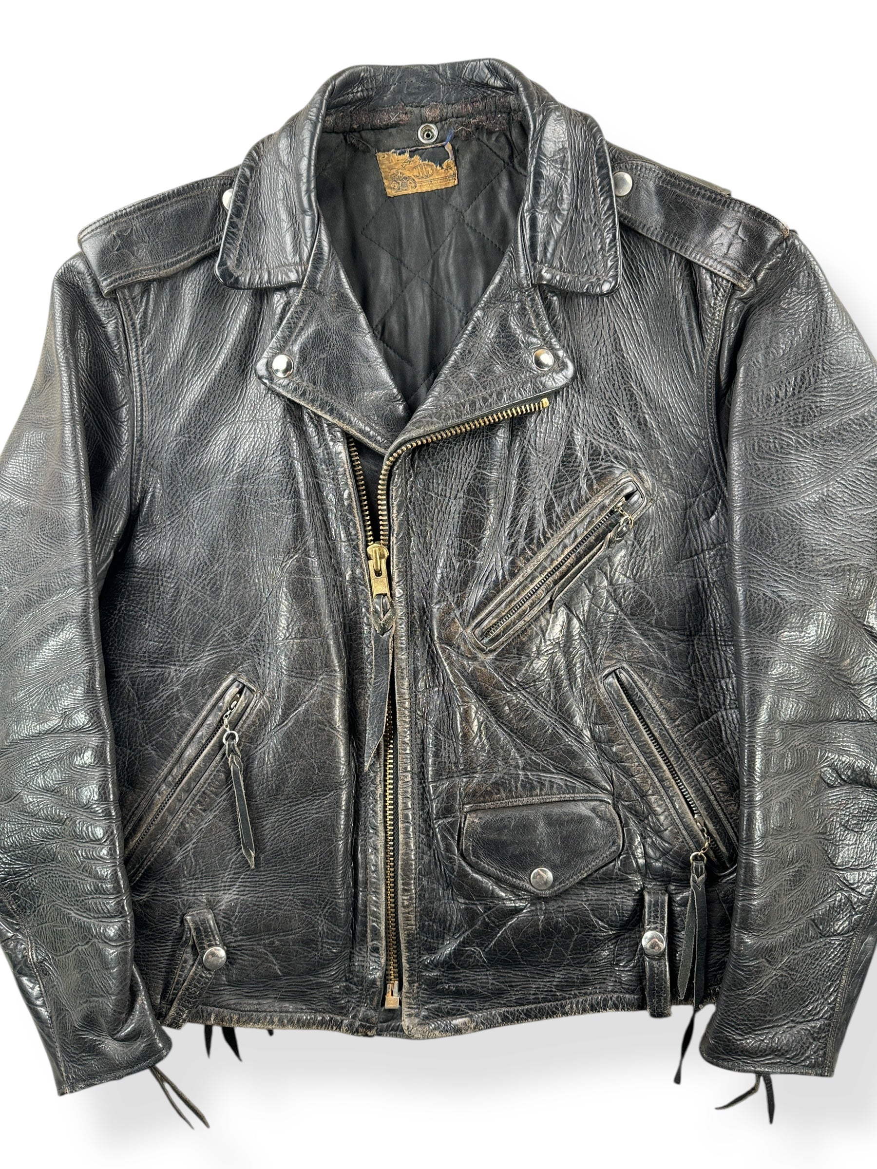 Front Close Up of Vintage Beck Northeaster Leather Jacket SZ M