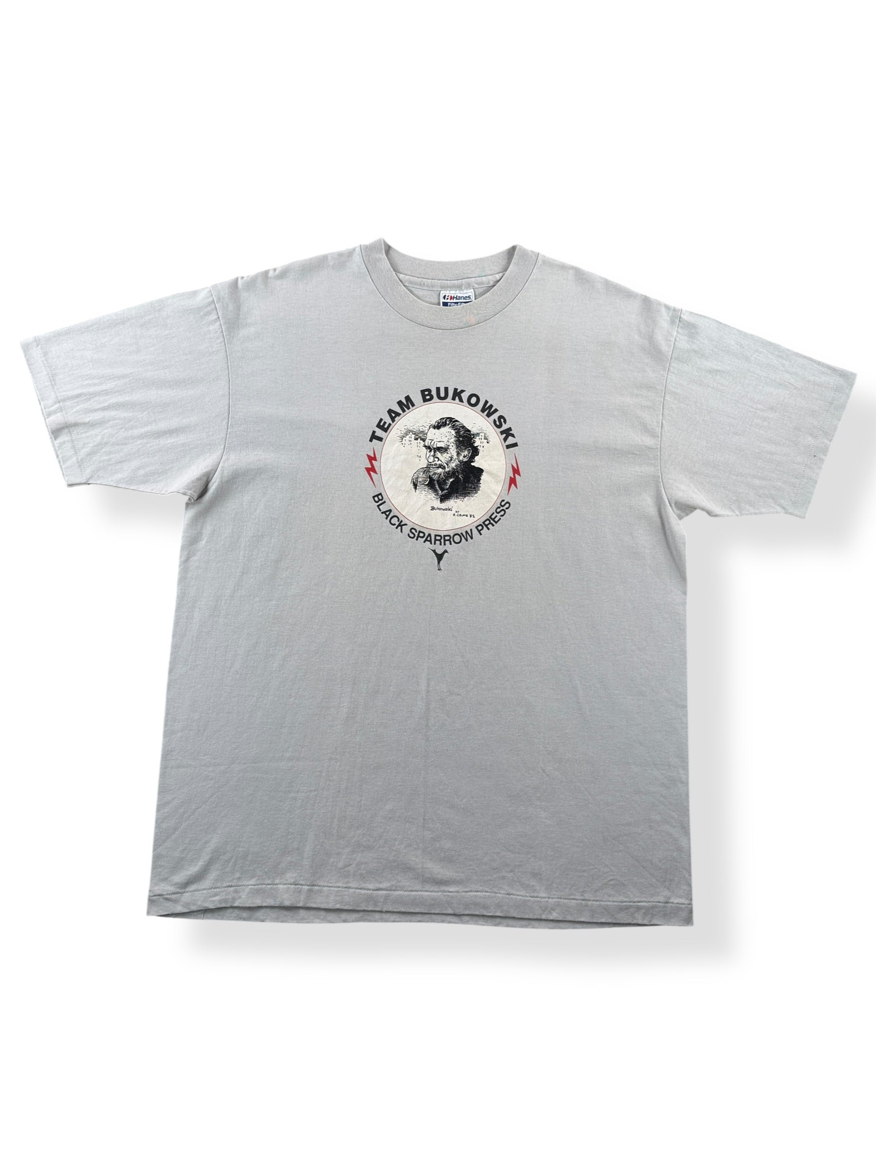Front of Vintage Black Sparrow Press Team Bukowski Tee SZ XL