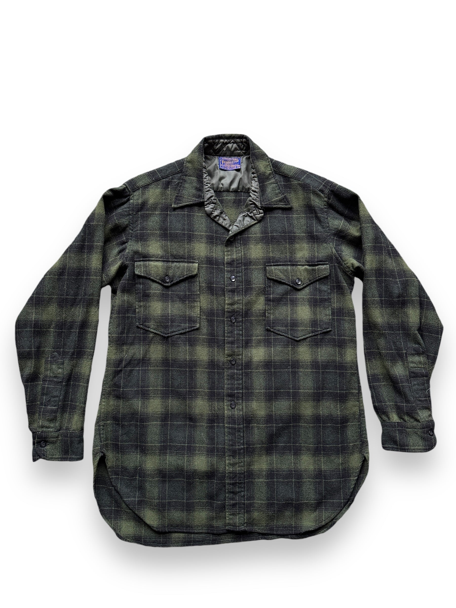 front of Vintage Pendleton Black/Green Wool Flannel SZ M