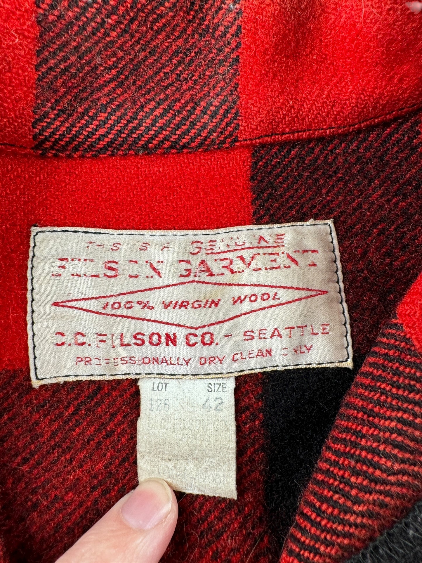 Tag on Vintage Filson Button Snap Mackinaw Jacket SZ 42