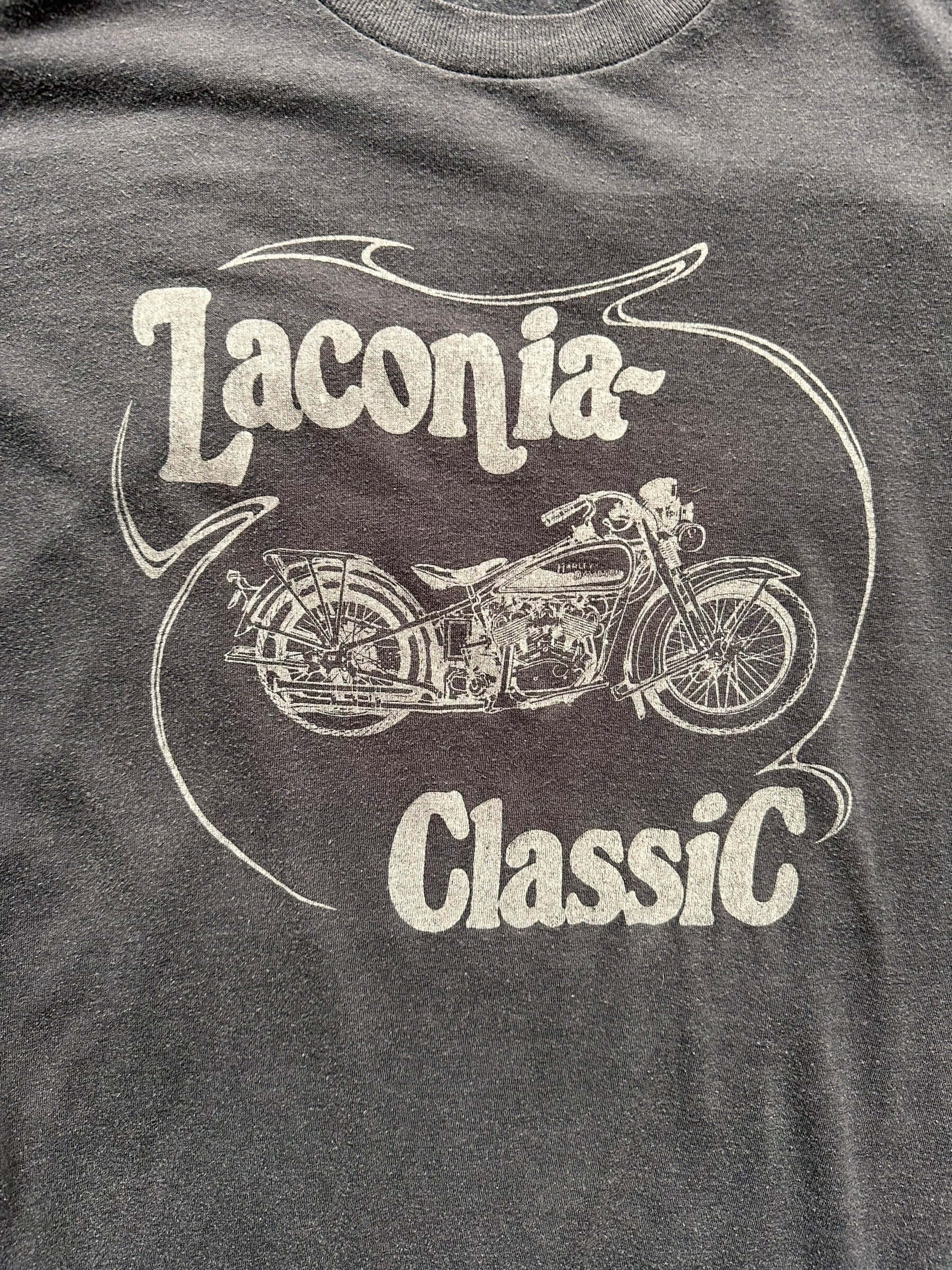 Graphic Detail on Front of Vintage Laconia Motorcycle Classic Tee SZ L | Vintage Harley Tee Seattle