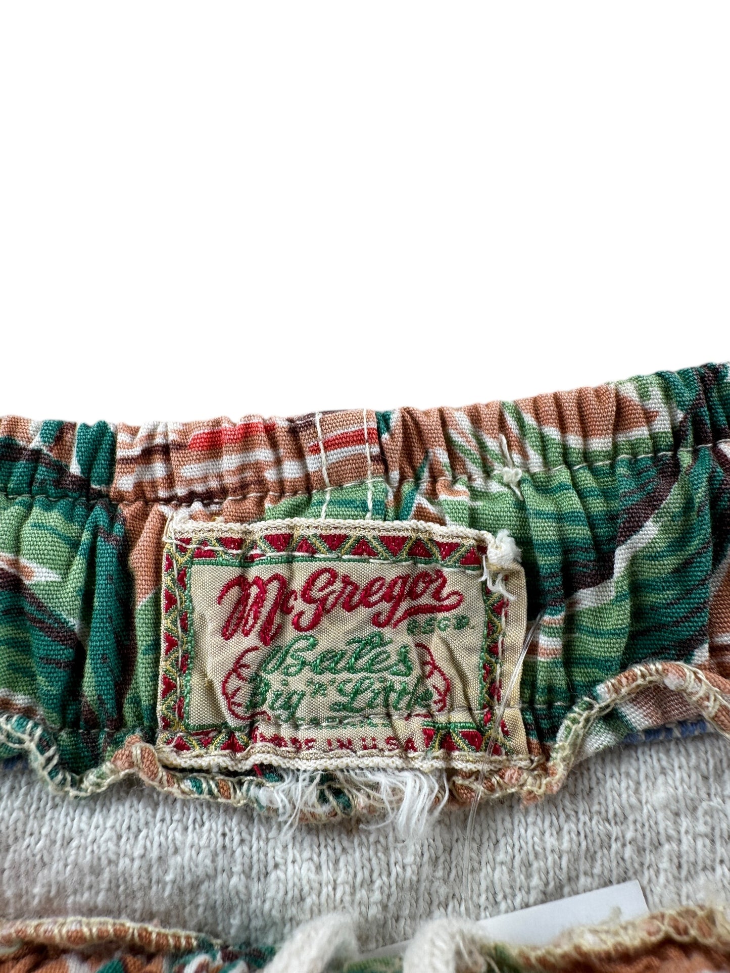 Label on Vintage McGregor Bates Big N Little Aloha Shorts W32