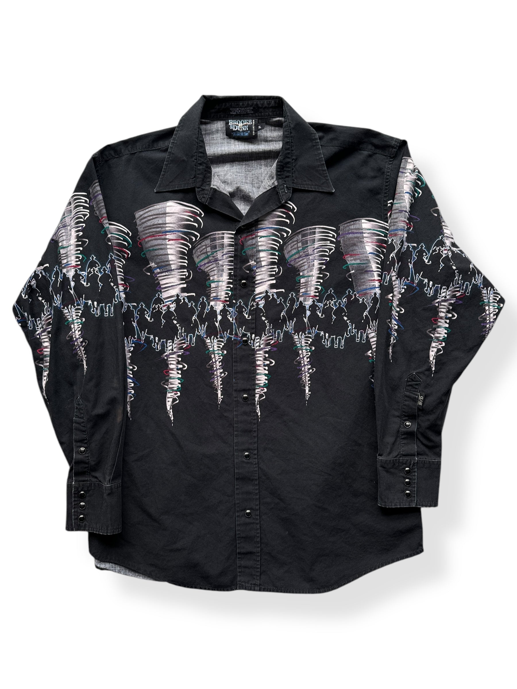 Front of Vintage Brooks & Dunn Brushpopper Pearl Snap SZ XL
