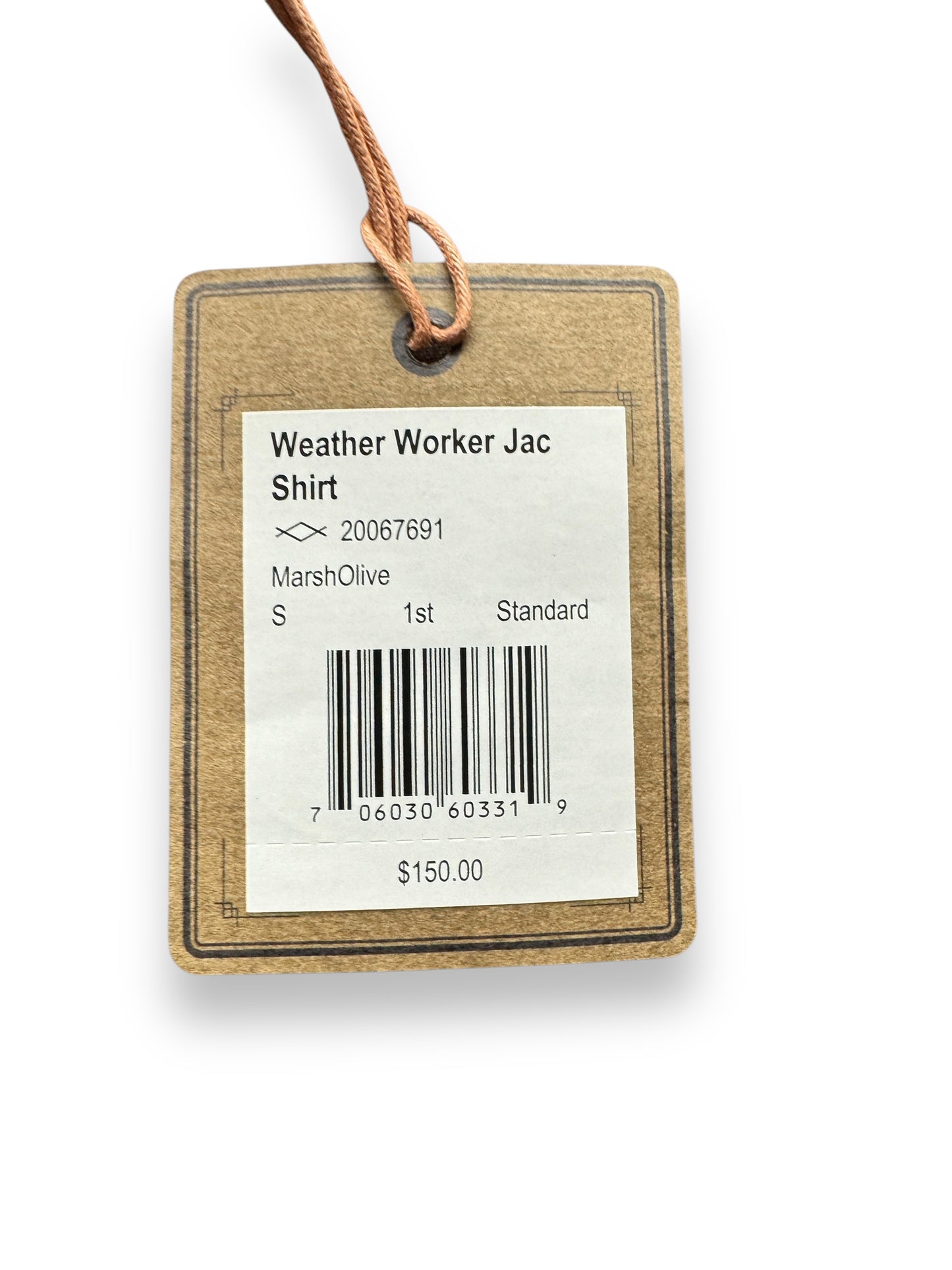 Paper Tag on NWT Filson Marsh Olive Weather Worker Jac Shirt Shirt SZ S