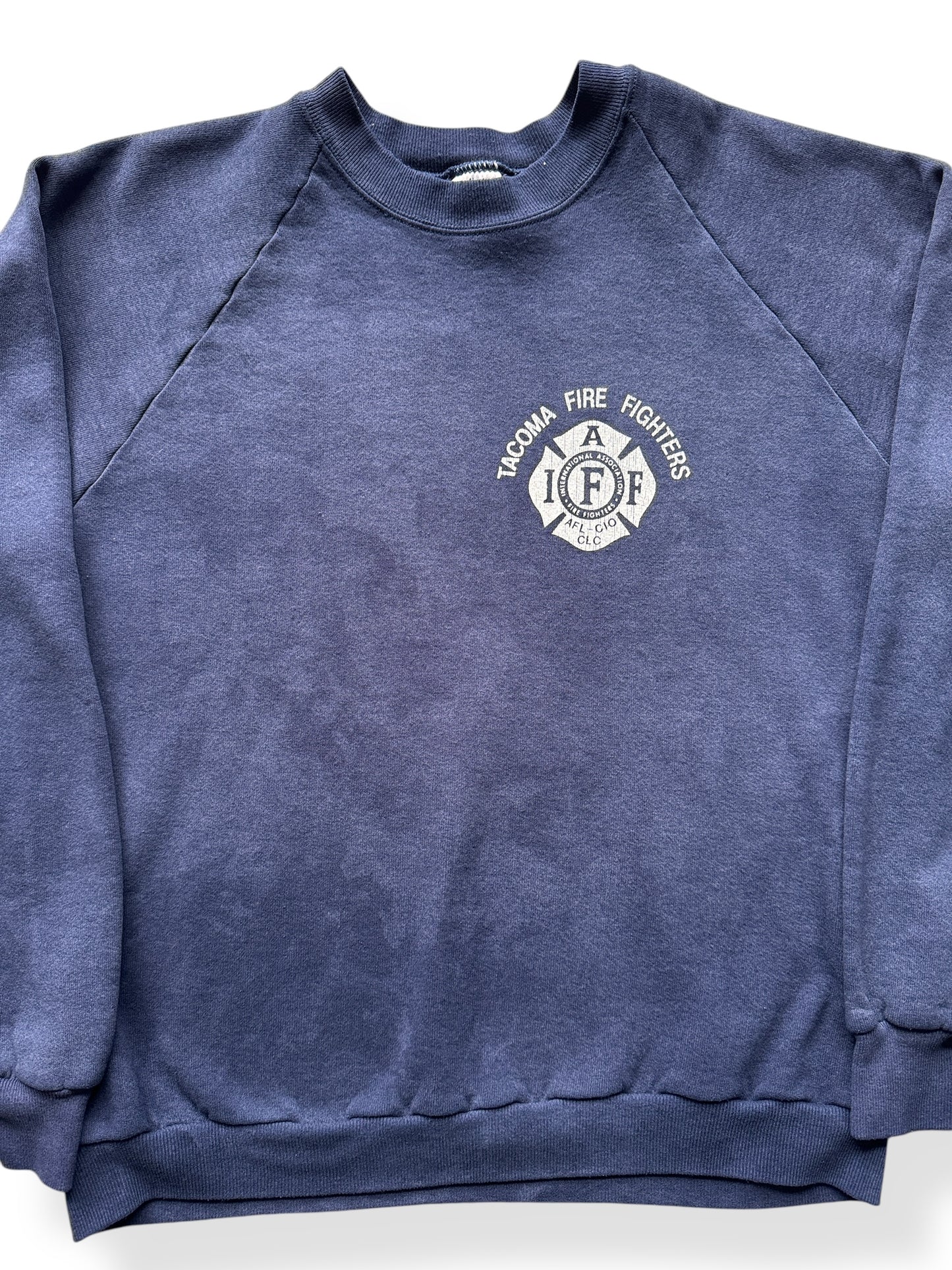 Front Close Up of Vintage Tacoma Fire Department Crewneck SZ L