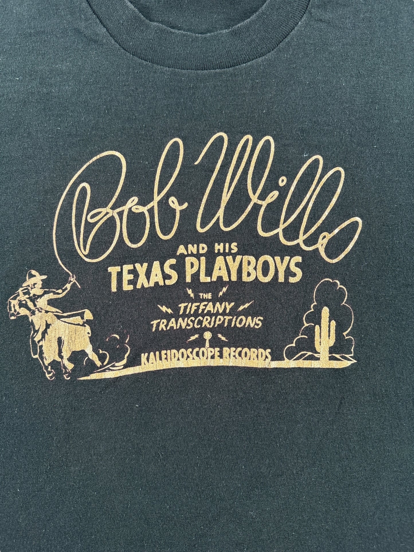 Front Graphic of Vintage NOS Bob Wills Black Tee SZ XL