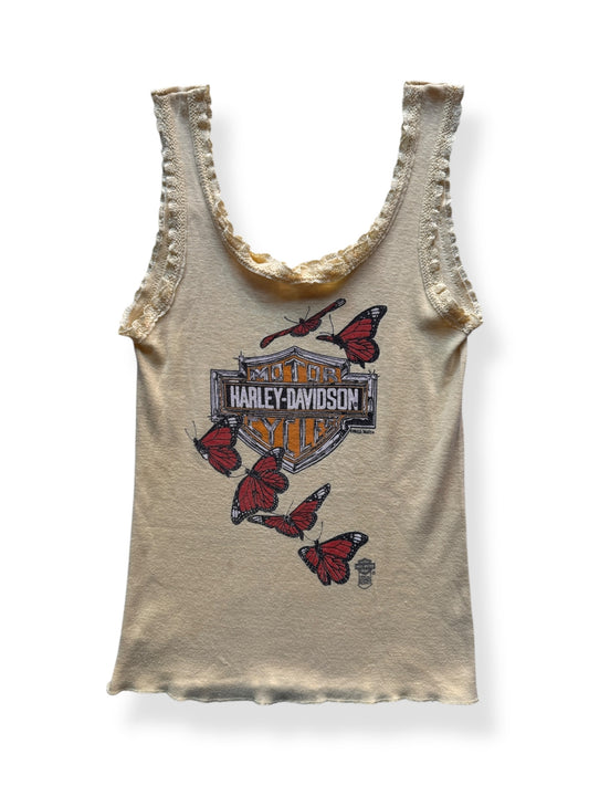 Front of Vintage Ladies 3D Emblem Harley Davidson Butterfly Tank Top SZ S