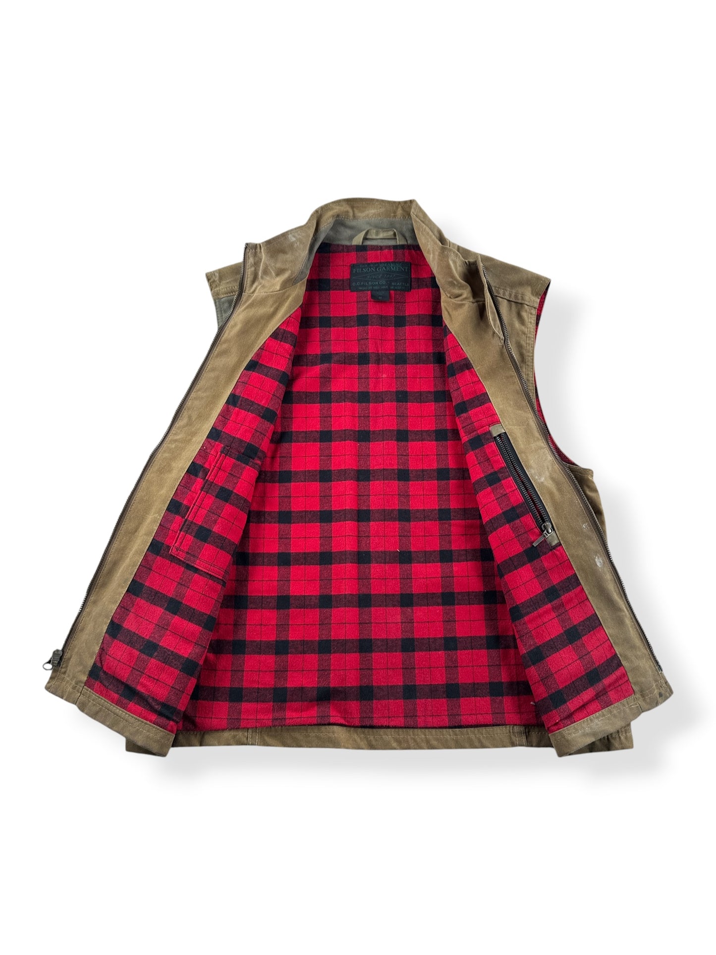Inside of Filson Tin Cloth Hunting Vest SZ M