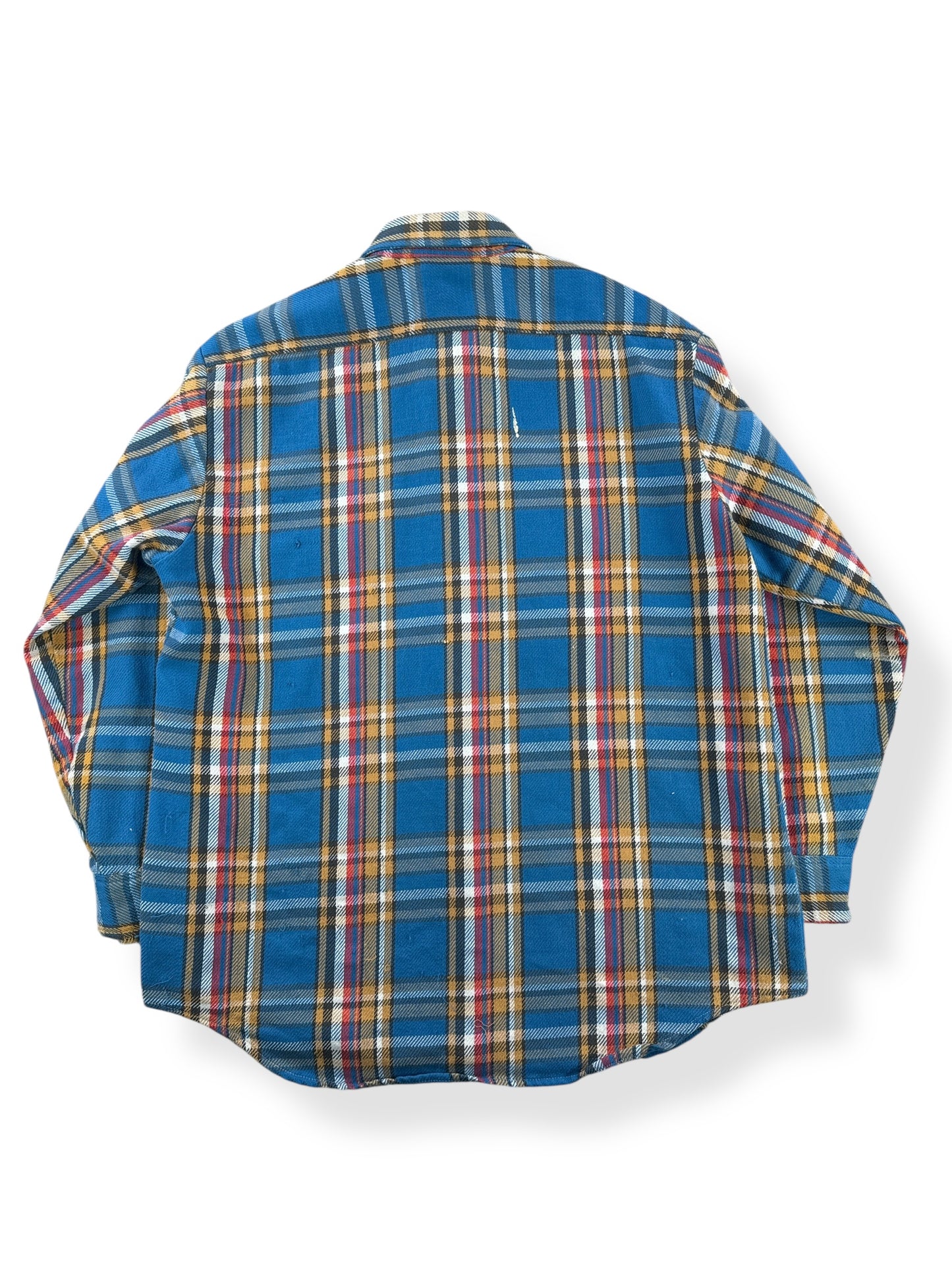 Back of Vintage Big Mac Blue and Yellow Plaid Cotton Flannel SZ L