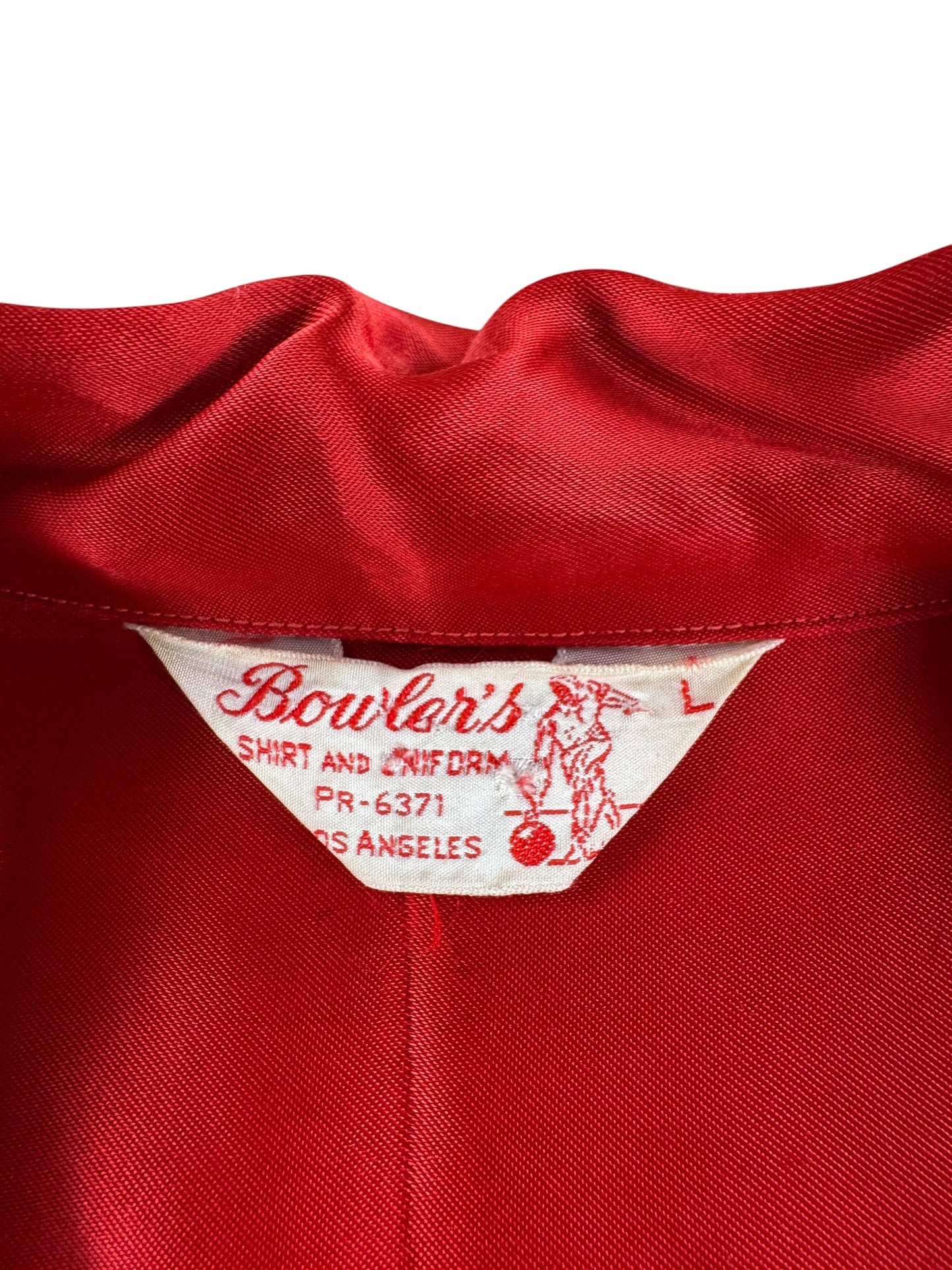 Label on Vintage 1950s Satin Bowling Shirt SZ L