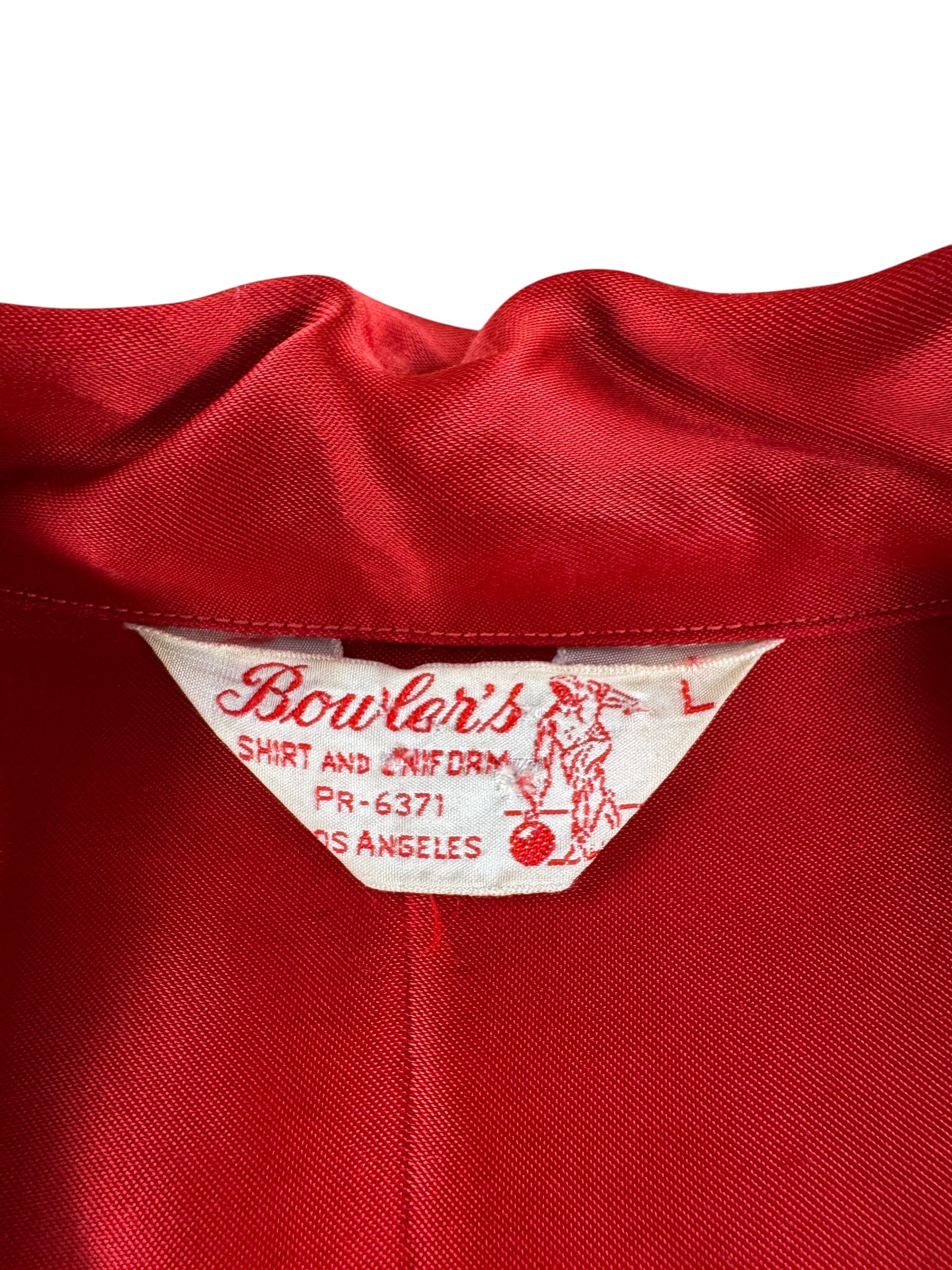 Label on Vintage 1950s Satin Bowling Shirt SZ L