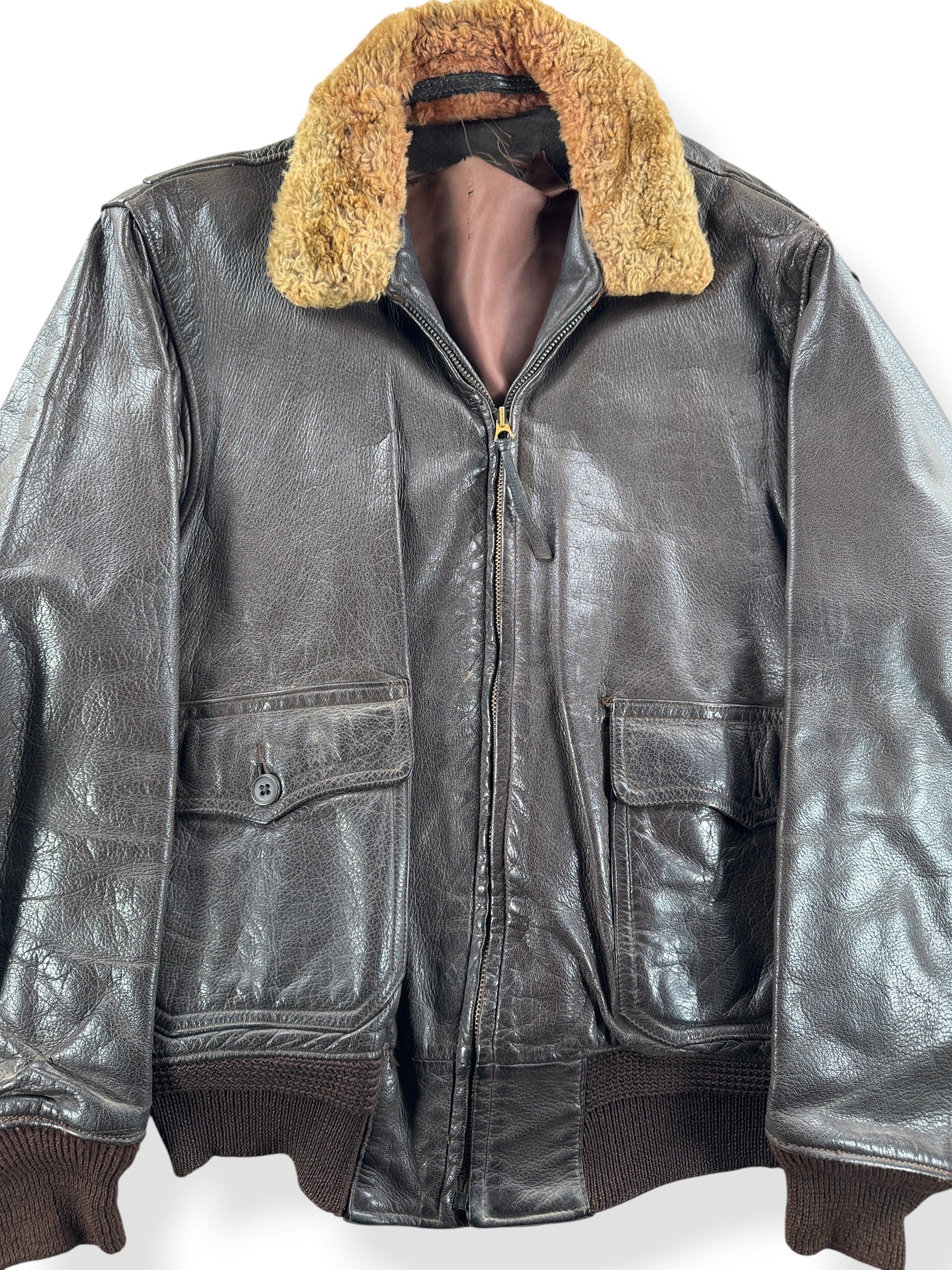 Front Close Up of Vintage Leather M422 Flight Jacket SZ M AS IS