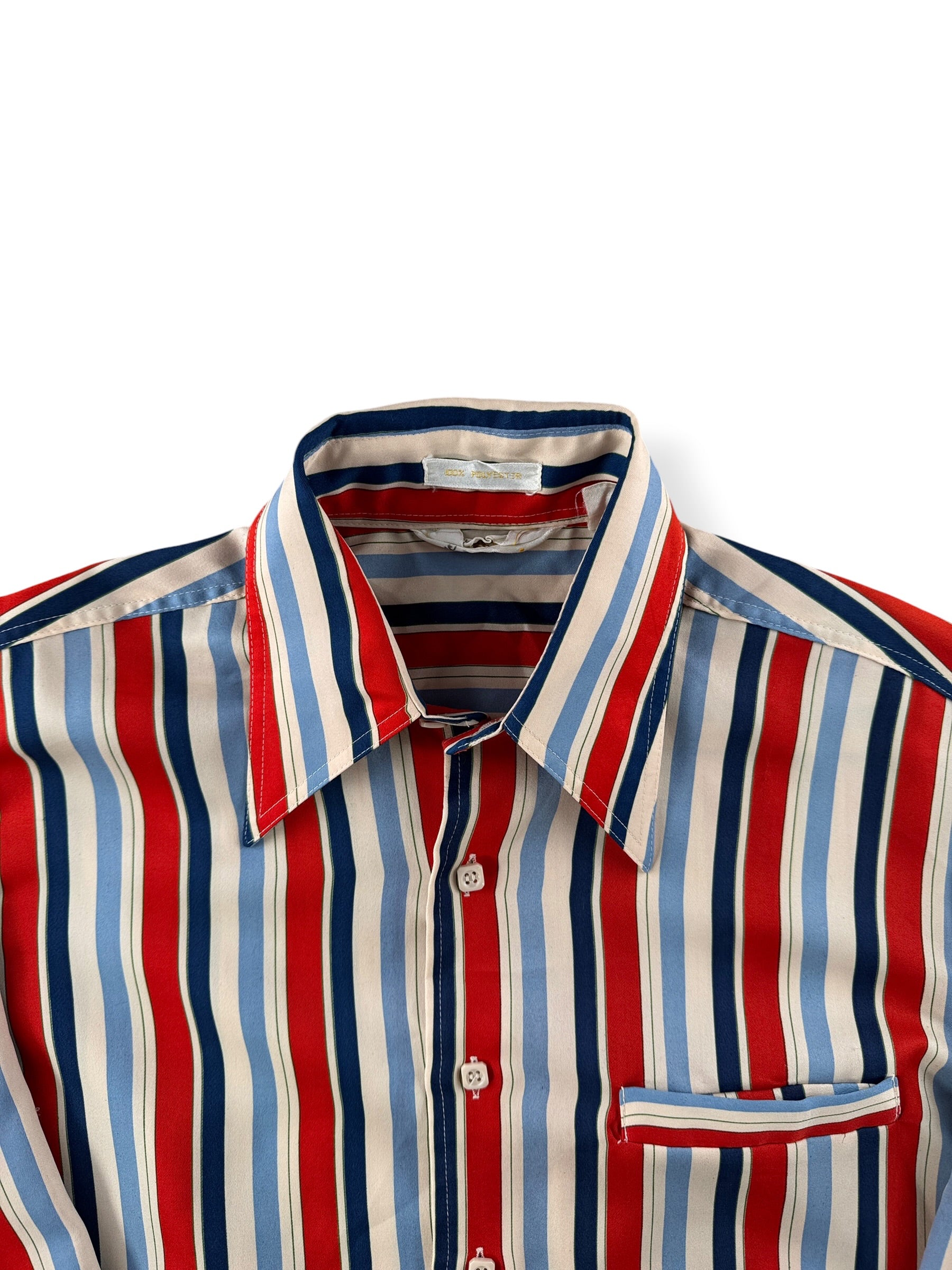 Collar on Vintage 70s Polyester Striped Shirt SZ M