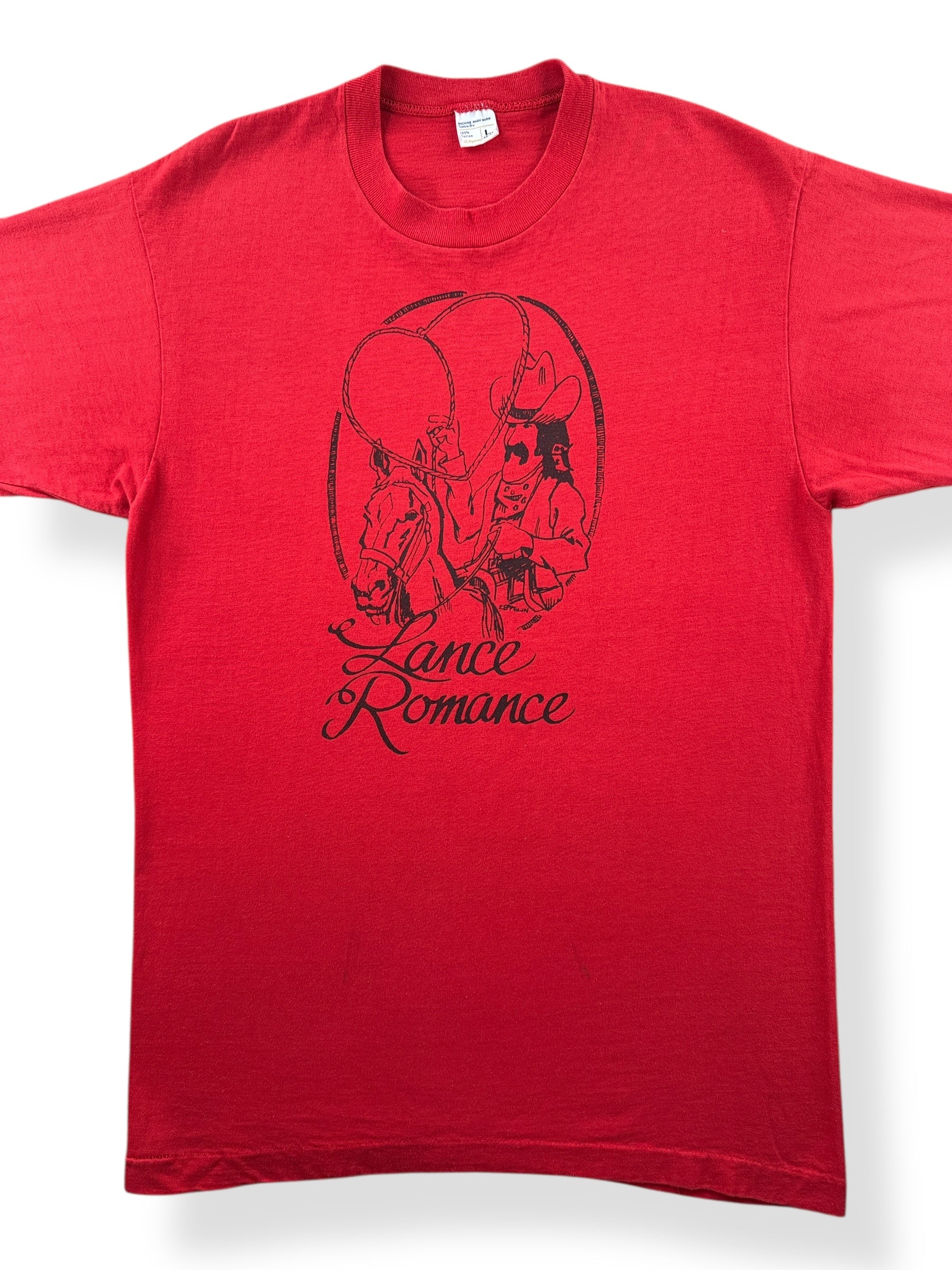 Front Close Up of Vintage 70s/80s Seattle Country Band Lance Romance Tee SZ S