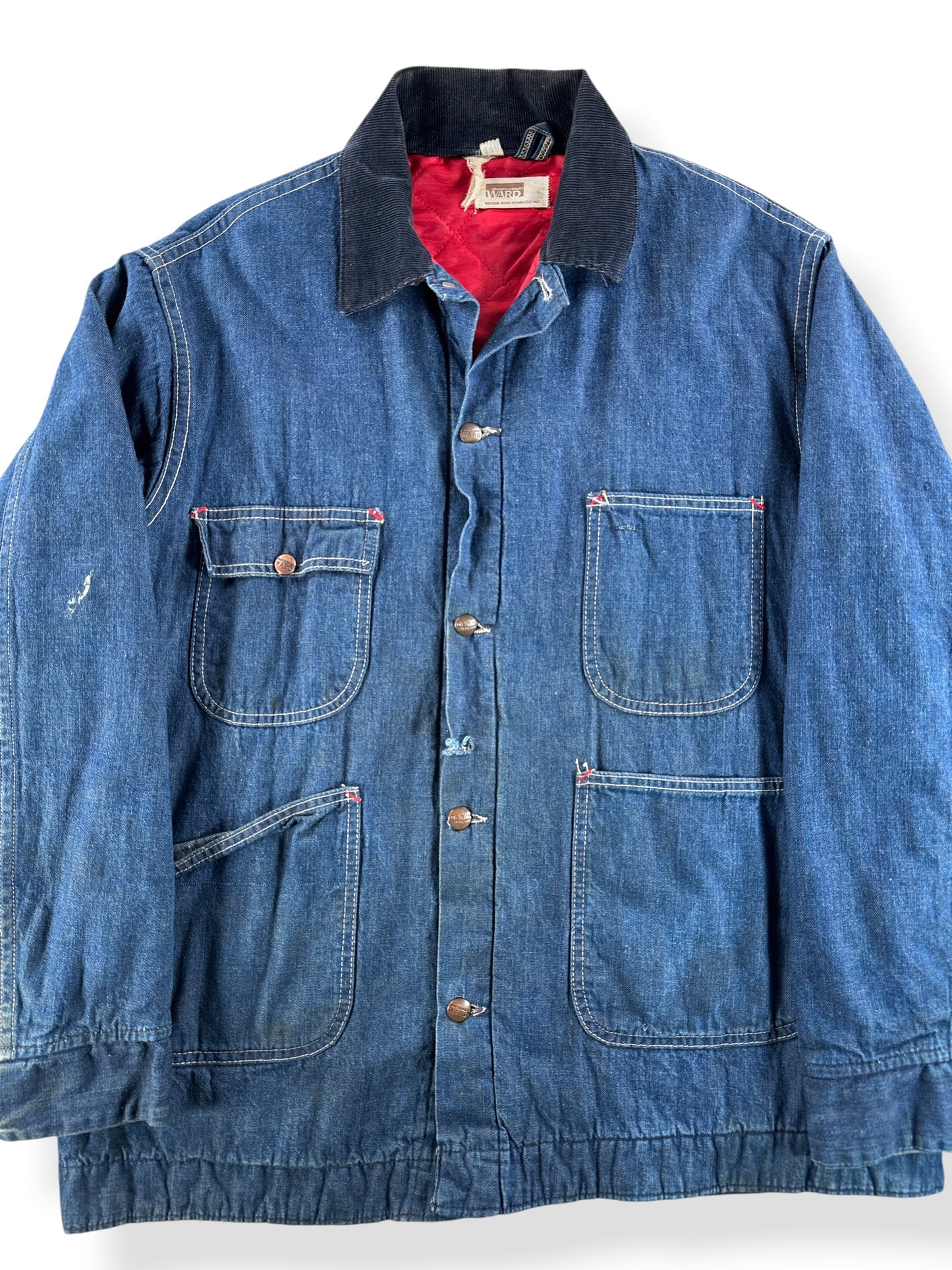 Front Close Up of Vintage Montgomery Ward Quilted Chore Jacket SZ 44