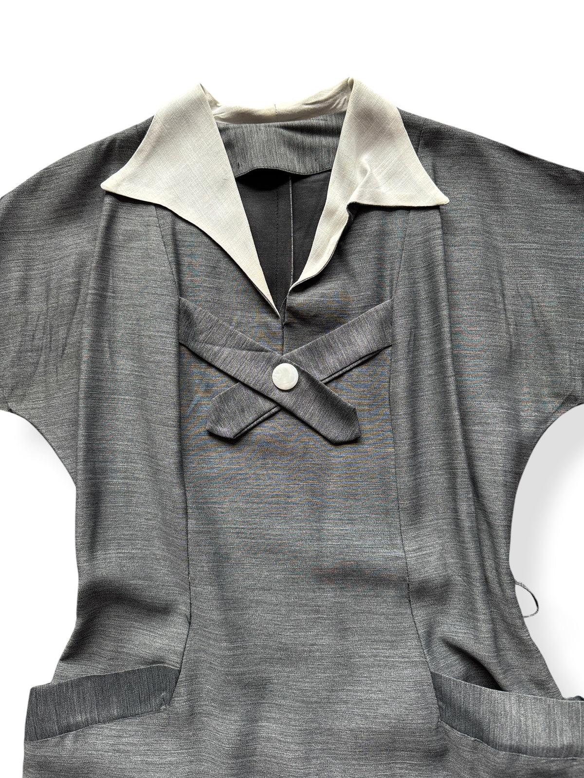 Close-up of Vintage Mid Century Pointed Collar Fit & Flare Dress SZ M