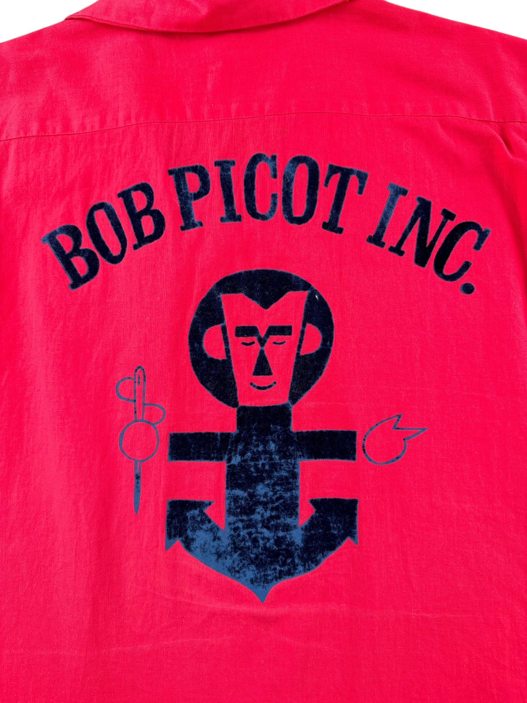 Back Graphic of Seattle Marine Upholsterer Bob Picot Inc Bowling Shirt SZ XL