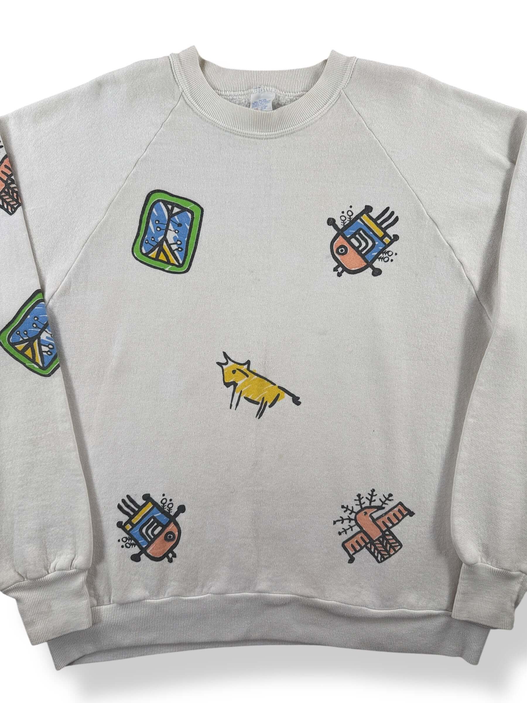 Front Close Up of Vintage Animal Print Crewneck SZ M AS IS