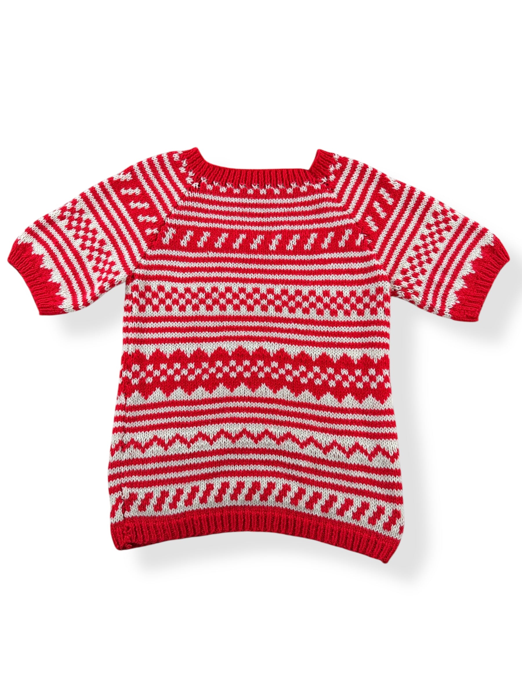 Back of Vintage 60s Handmade Red/White Short Sleeve Sweater SZ S