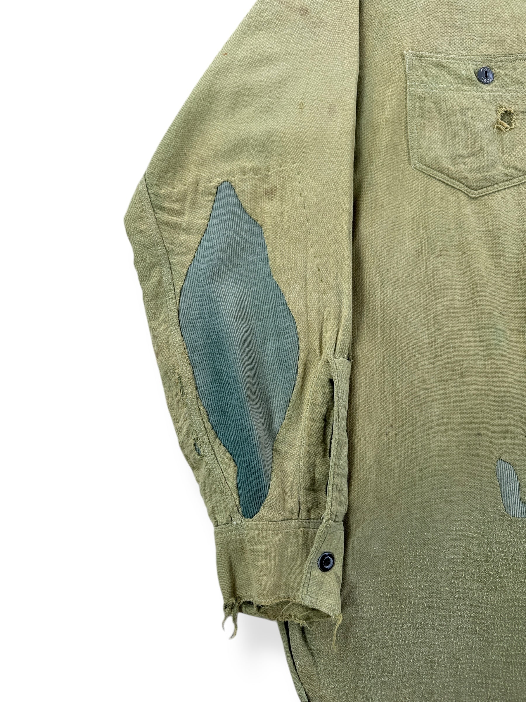 Repair on Vintage 5 Brothers Hand Repaired Chartreuse Chinstrap Shirt SZ M