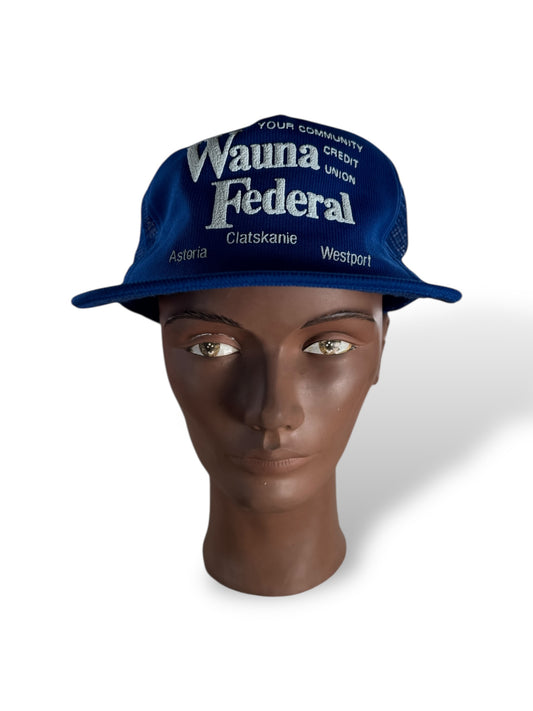 Front of Vintage Wauna Federal Credit Union Trucker Hat SZ OSFA