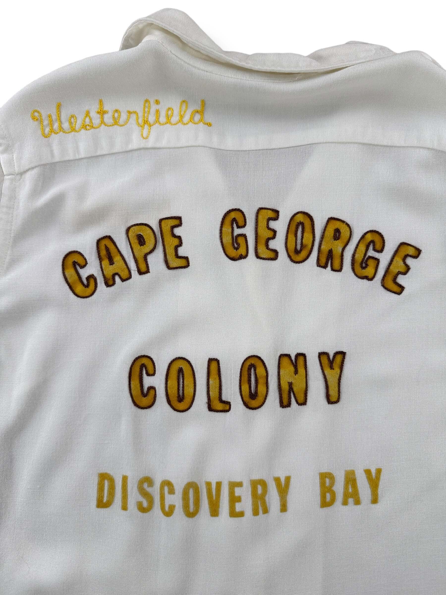 Back of Vintage Cape George Colony Discovery Bay Bowling Shirt SZ 36