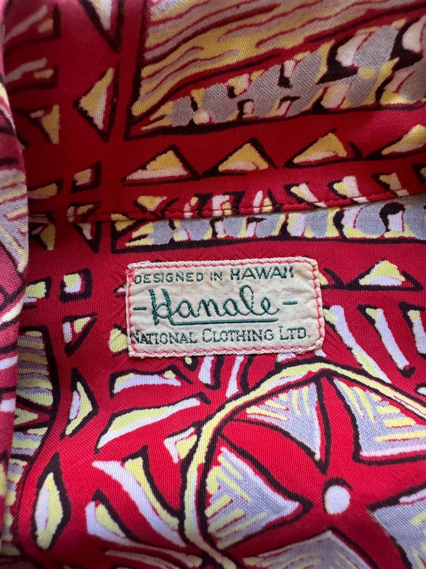 tag on Vintage Hanale Rayon Aloha Shirt SZ L