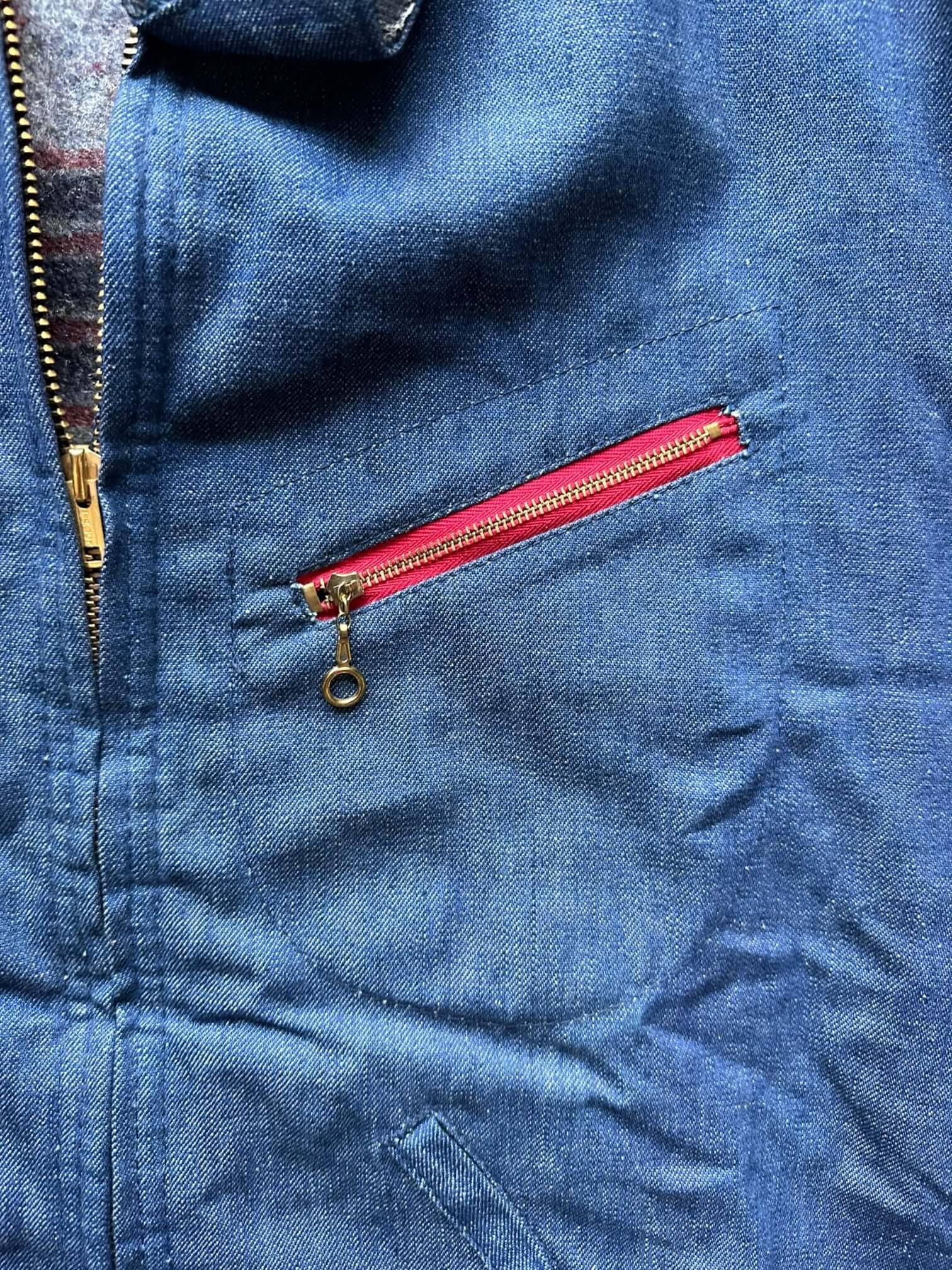 zipper on Vintage DeeCee Blanket Lined Denim Jacket SZ 50