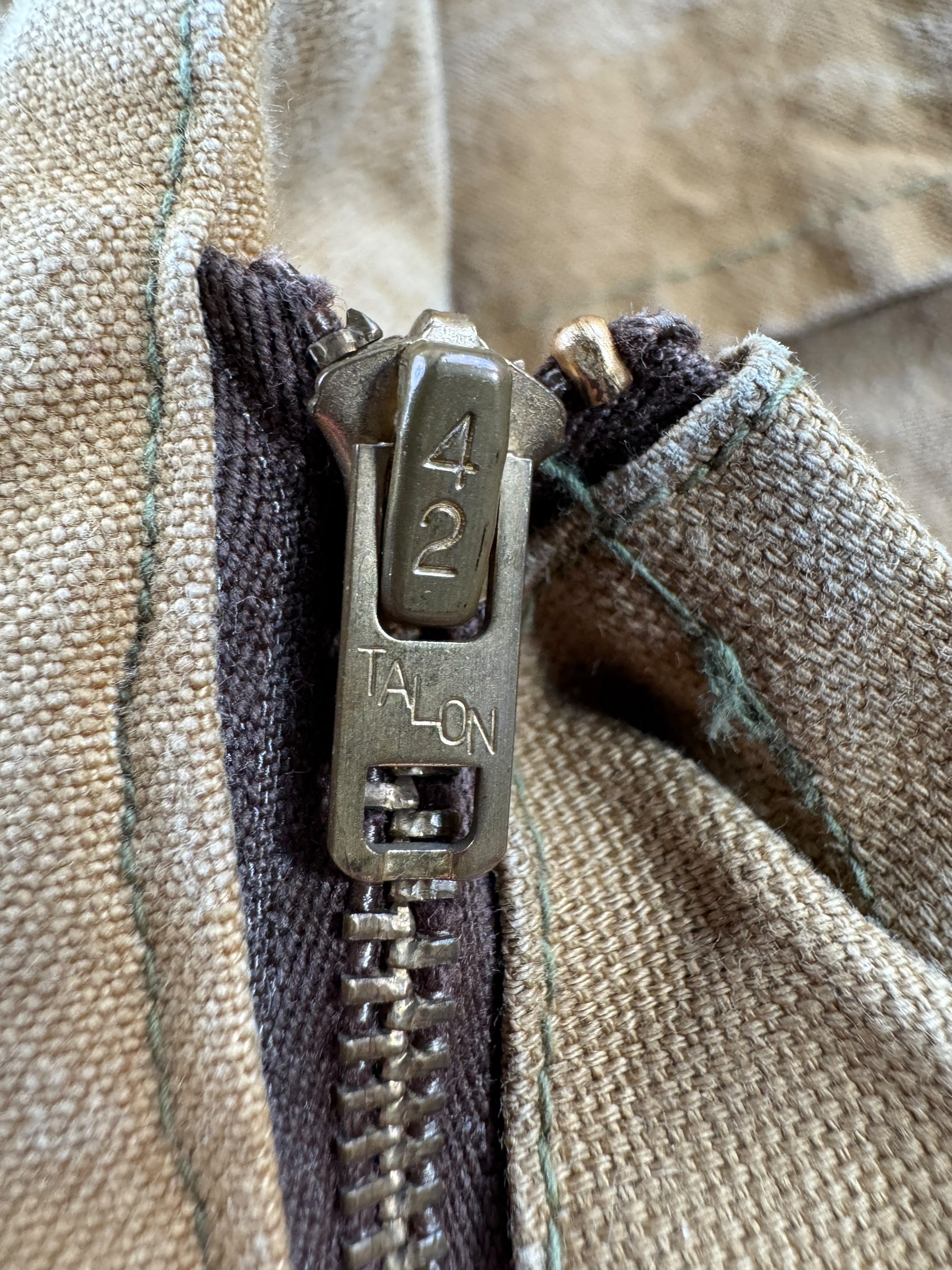 Zipper of Vintage 40s Era Duxbak Hunting Jacket SZ XL