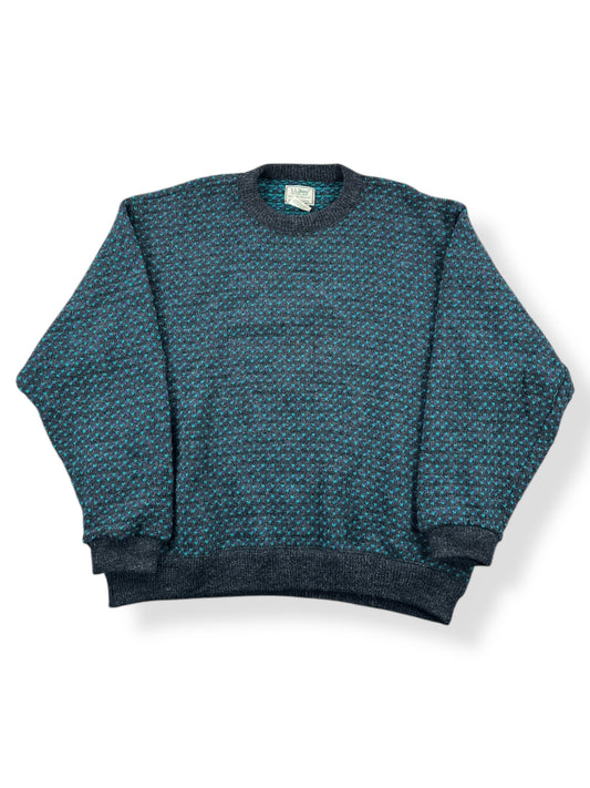 Front of Vintage LL Bean Purple Green Birdseye Sweater SZ XL