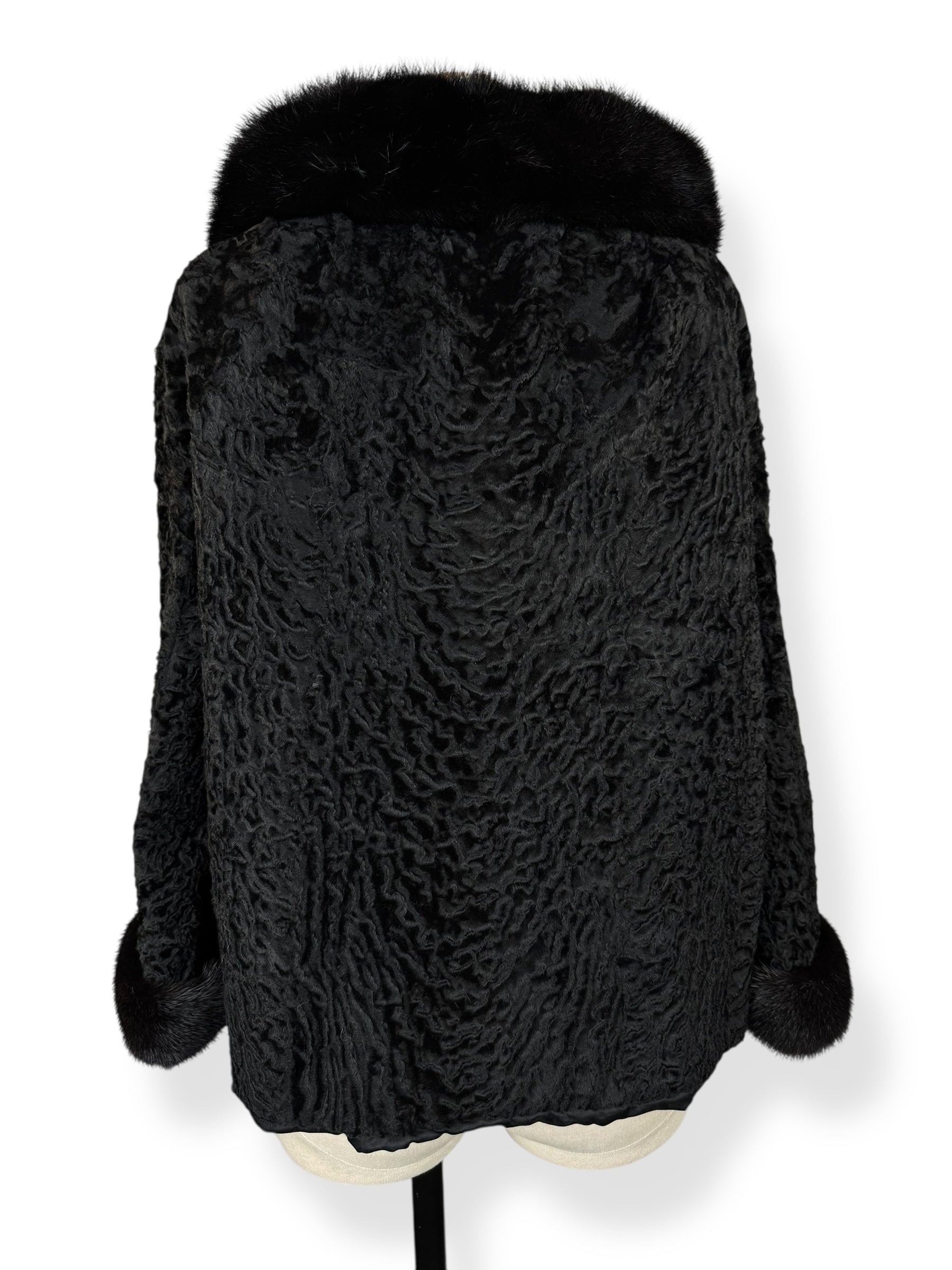 Back view of 1960s Kermend Cropped Lam's Fur and Mink Coat L