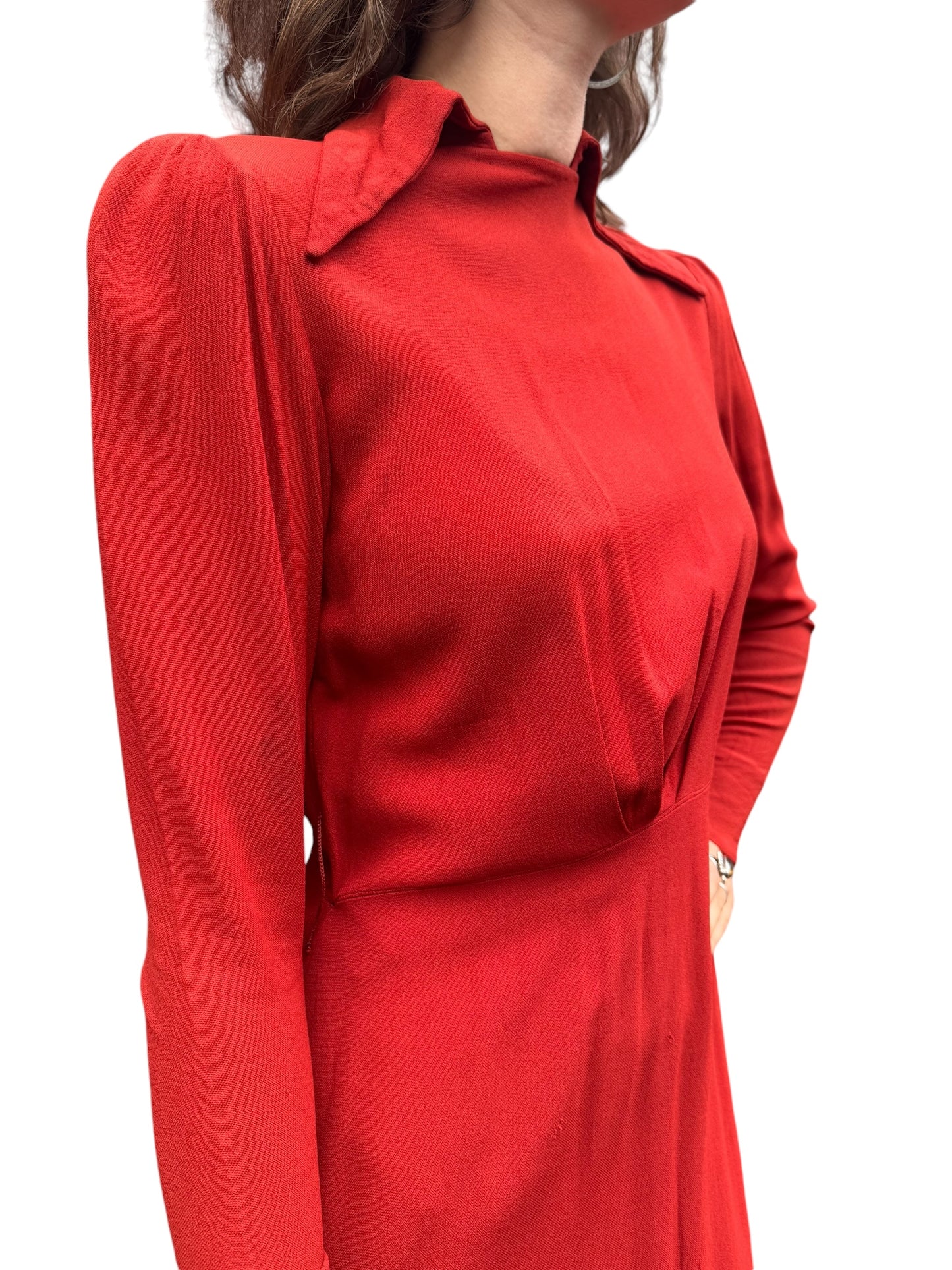 Top view of 1930s-40s Red Rayon Back button Dress S