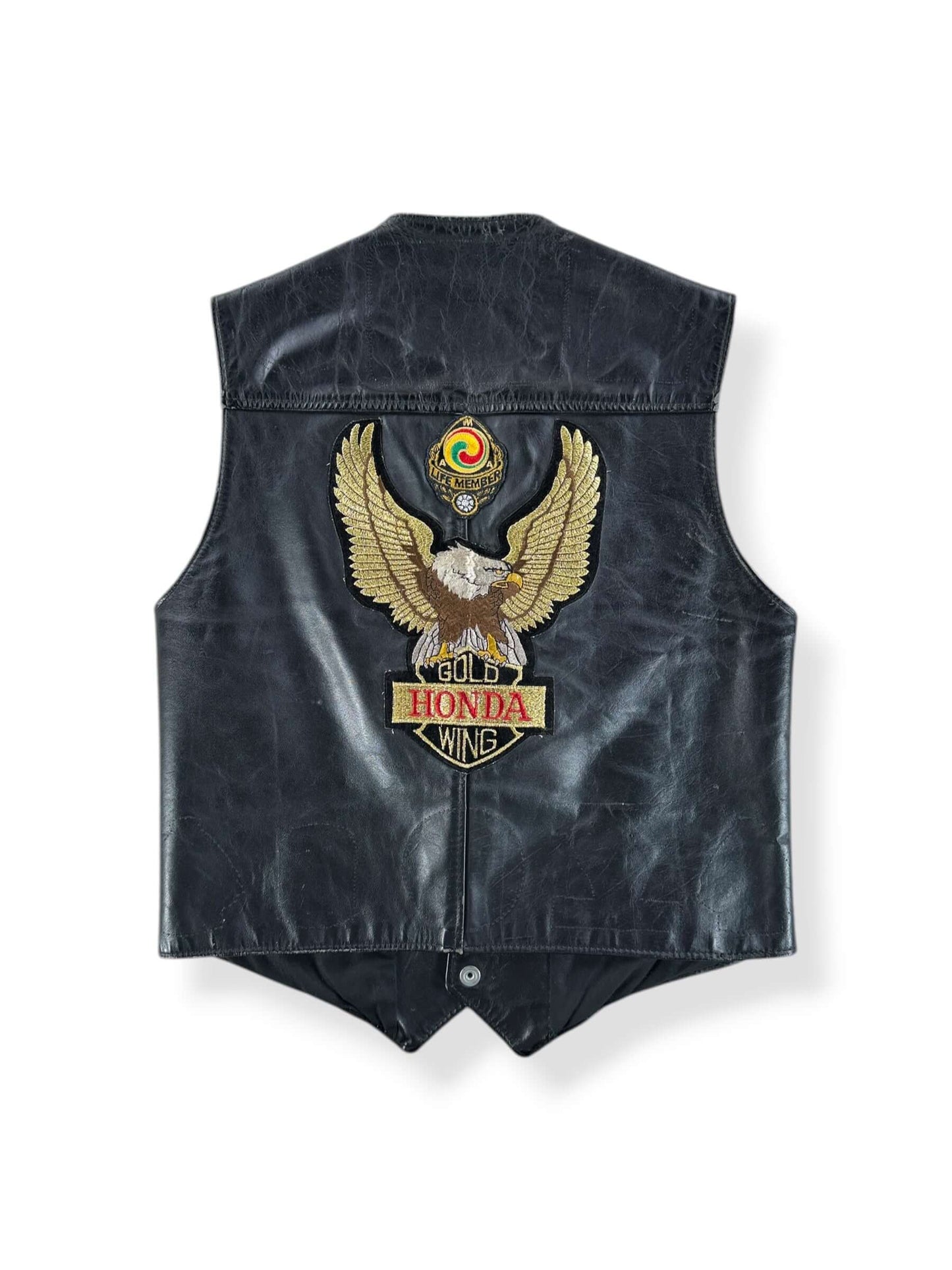 Back of Vintage Honda Biker Leather Vest SZ XS