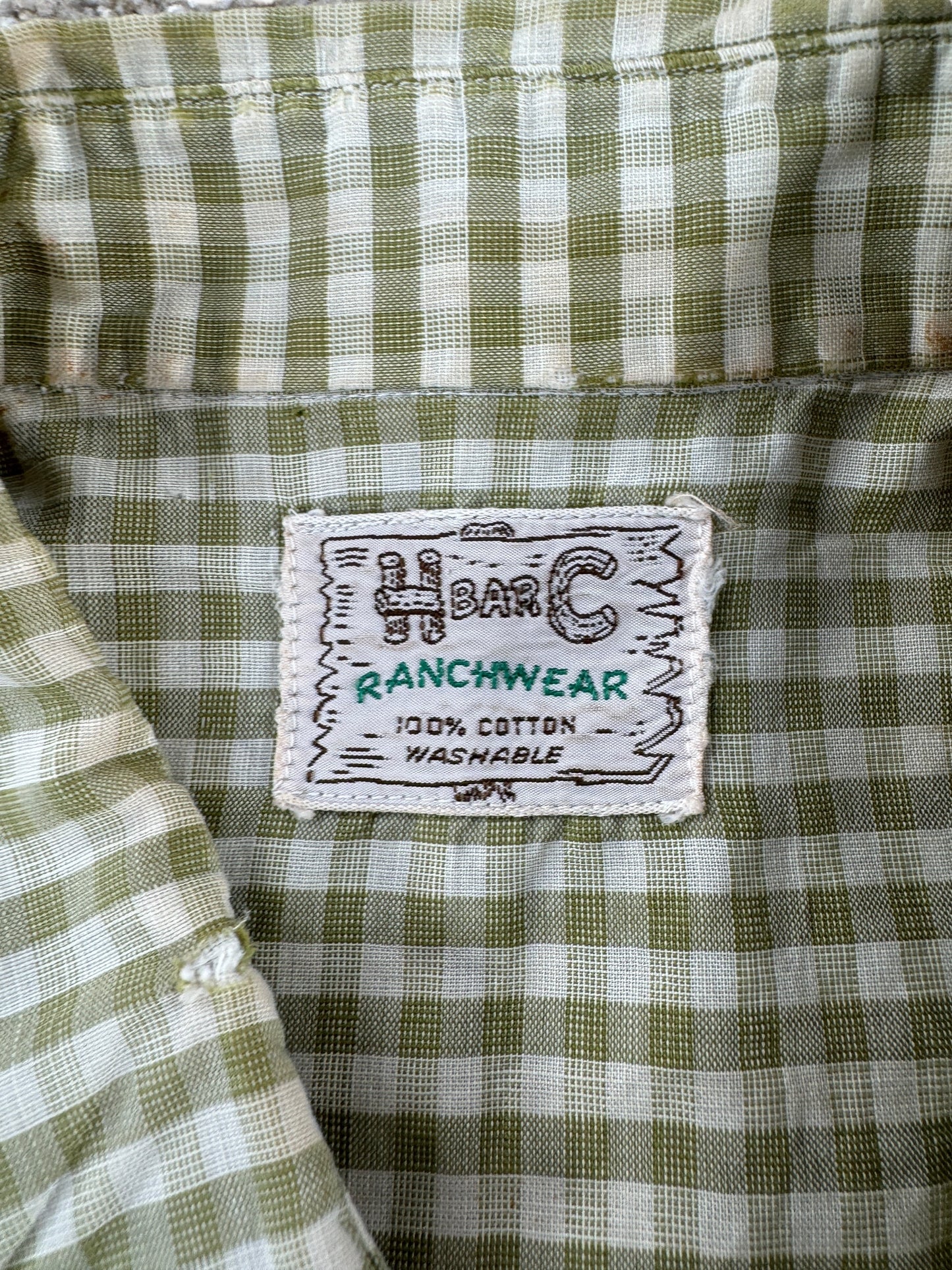 Tag on Vintage H Bar C Green Gingham Short Sleeve Shirt SZ M