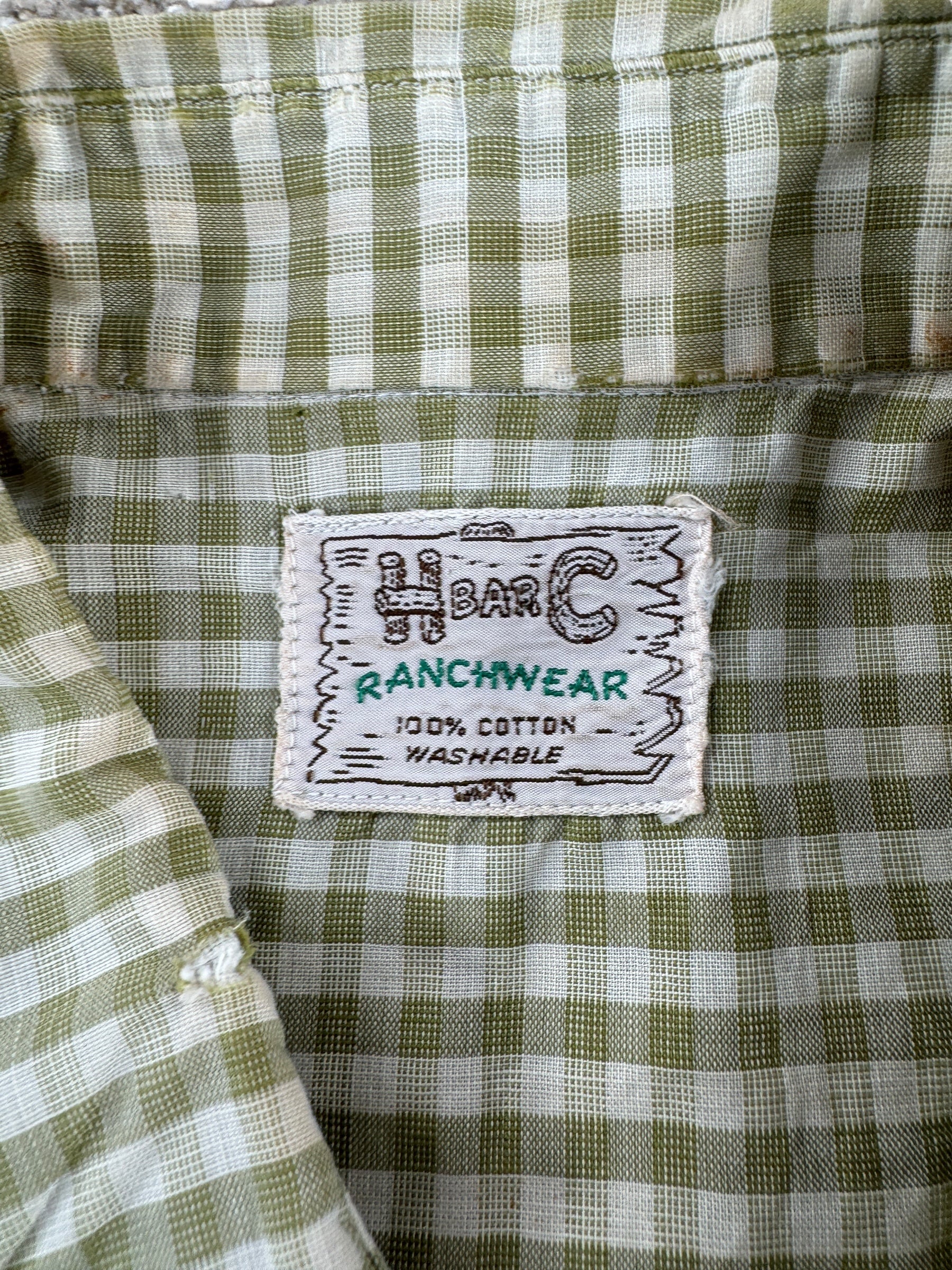 Tag on Vintage H Bar C Green Gingham Short Sleeve Shirt SZ M
