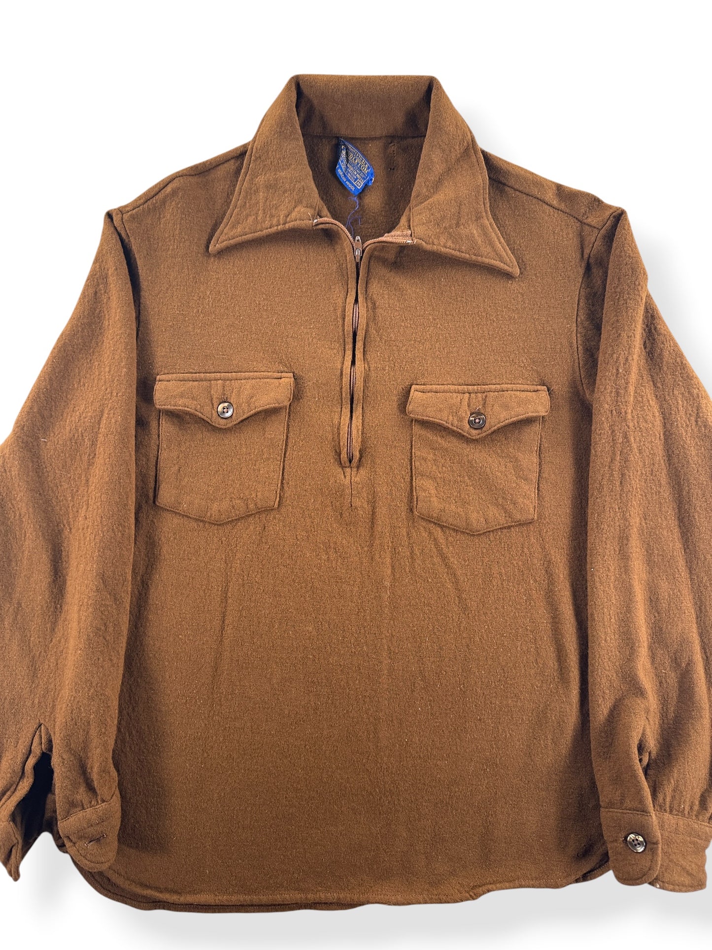 Front Close Up of Vintage Brown Pendleton Pull Over Flannel SZ M (Fits S)