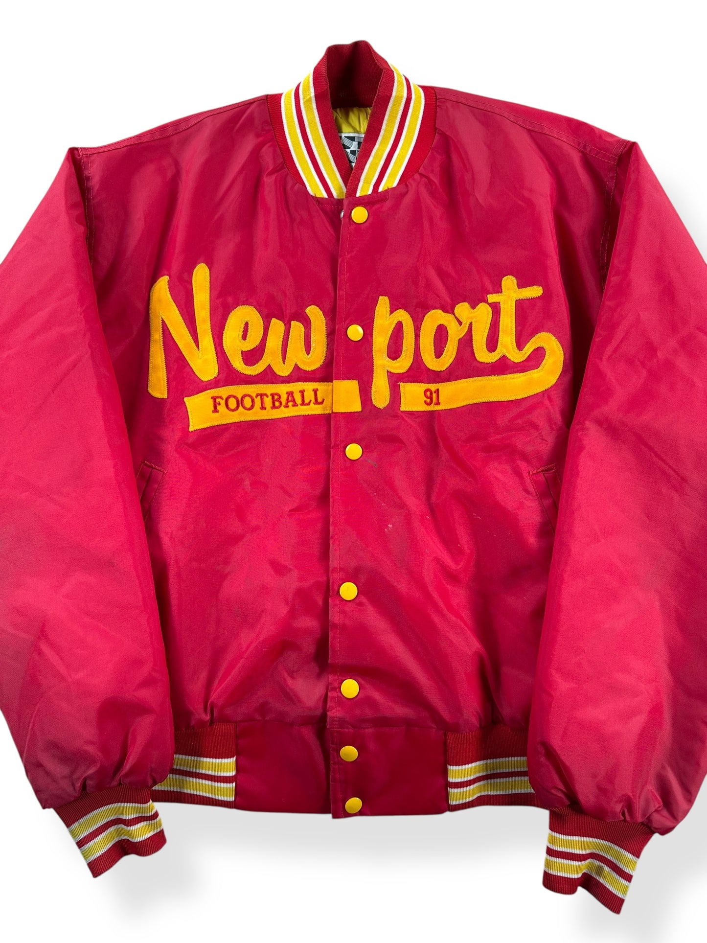 Front Close Up of Vintage Newport Football Jacket SZ L