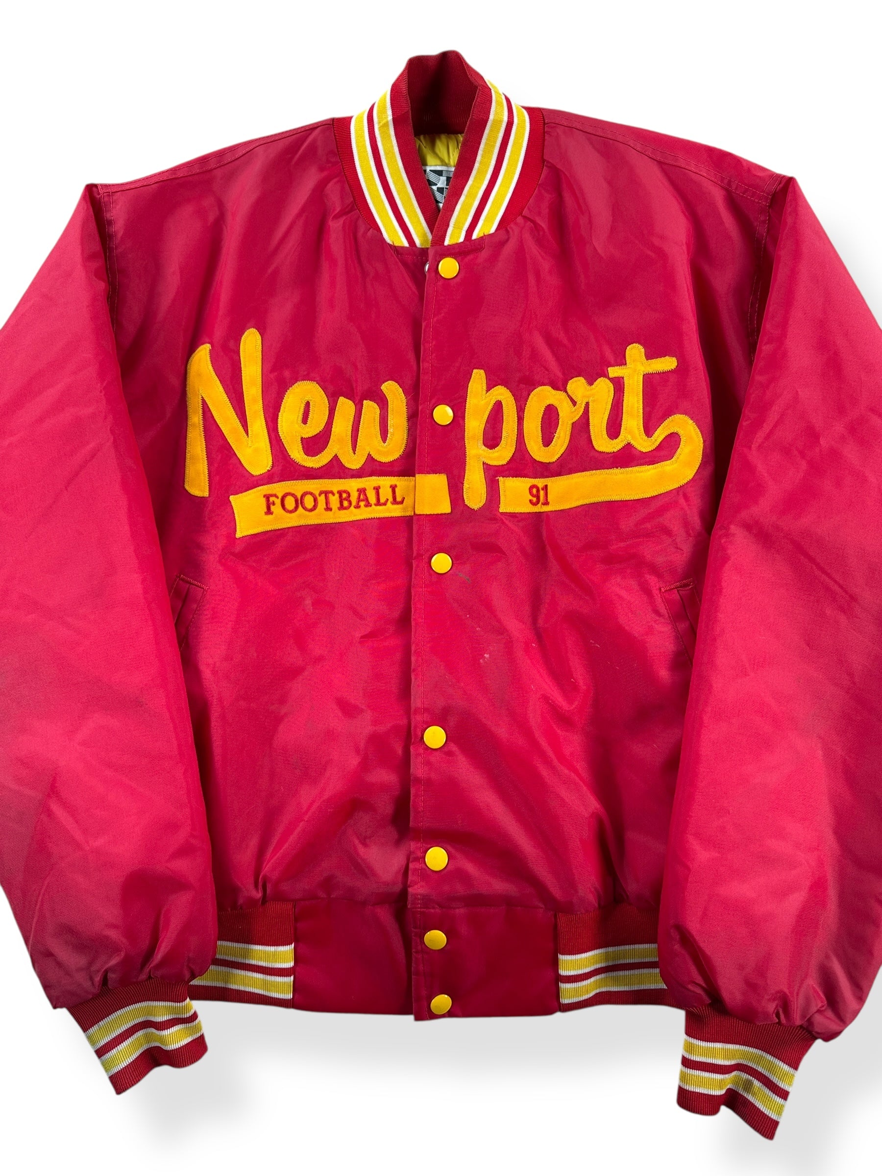 Front Close Up of Vintage Newport Football Jacket SZ L