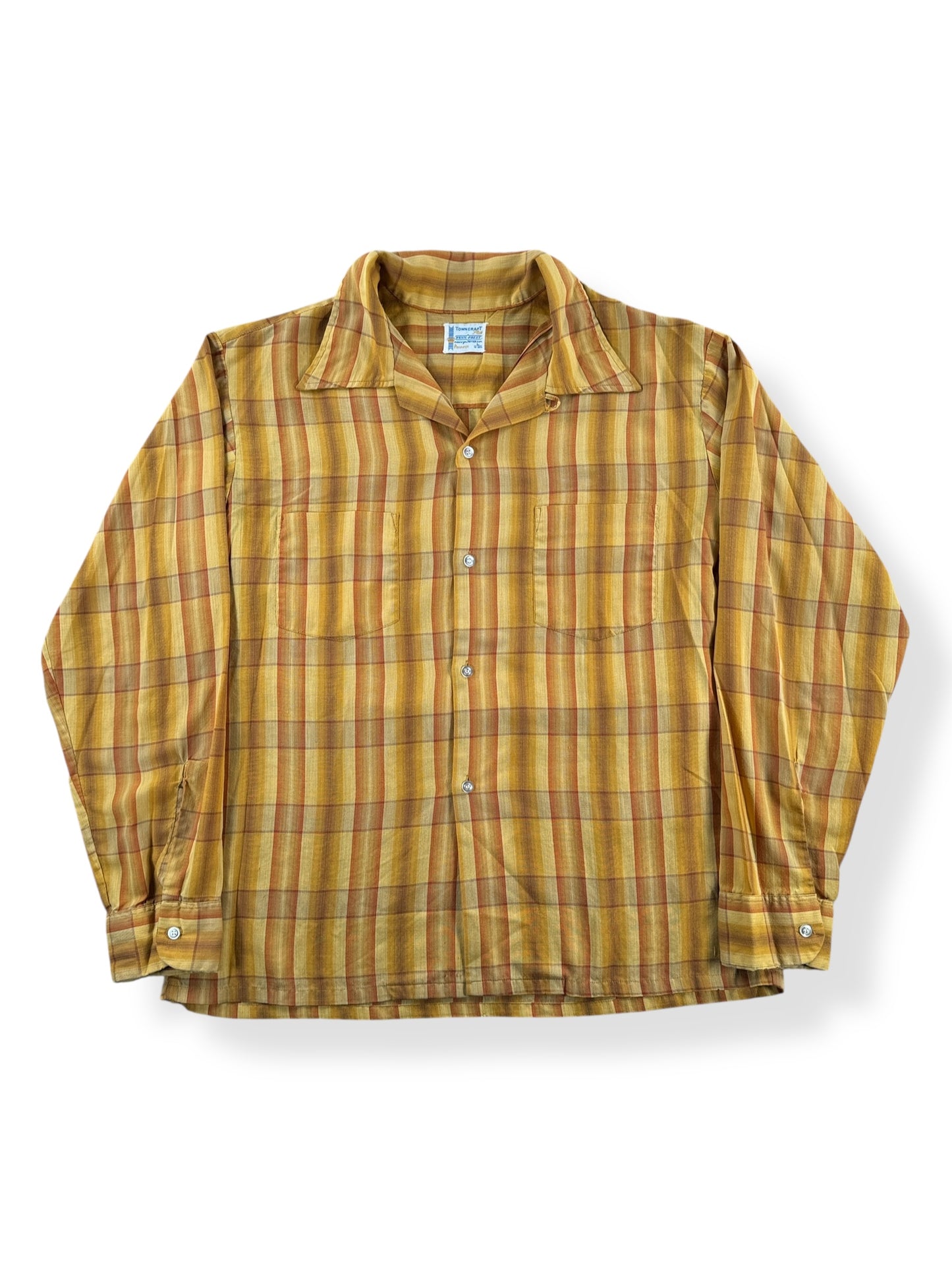 Front of Vintage Towncraft Penn Prest Plaid Loop Collar Shirt SZ L