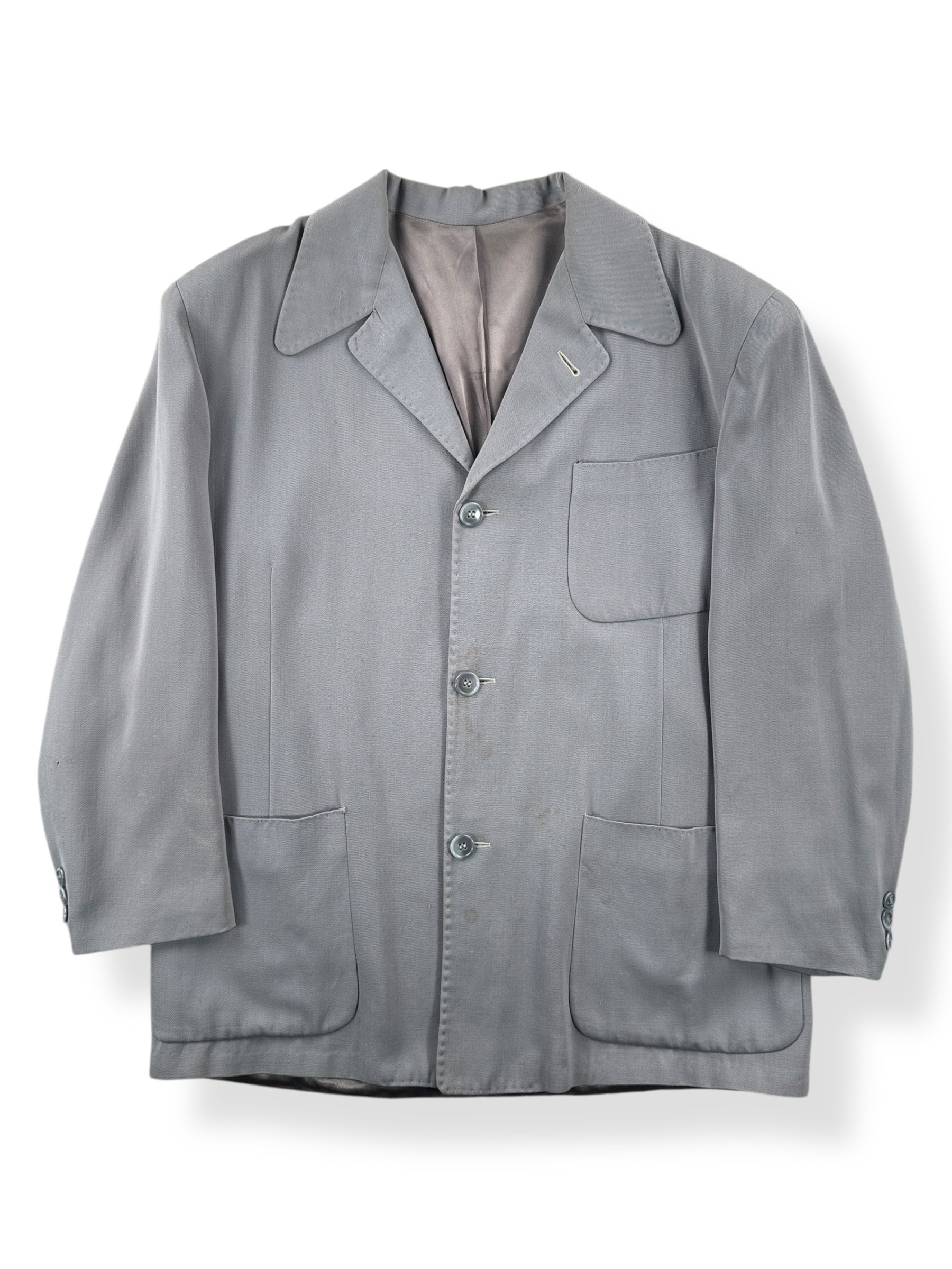 Front of Vintage Grey Gabardine Jacket with Contrast Stitching SZ L