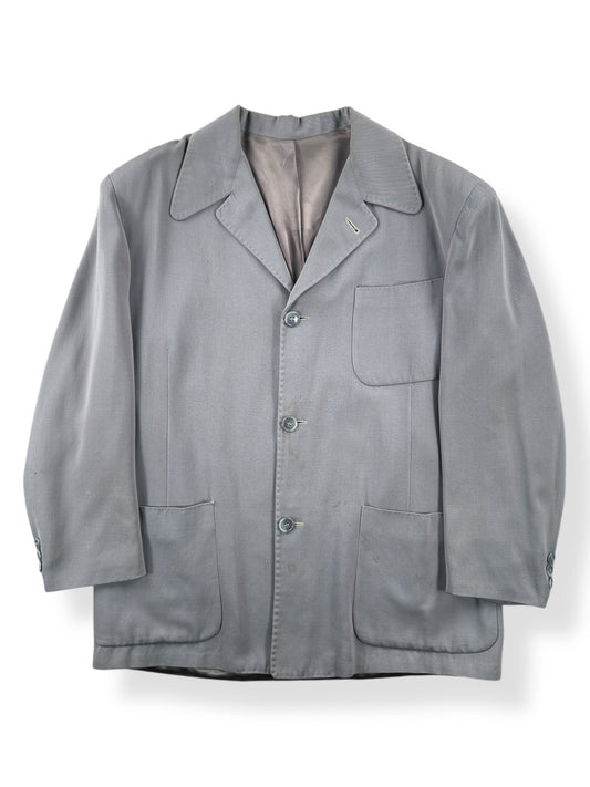 Front of Vintage Grey Gabardine Jacket with Contrast Stitching SZ L