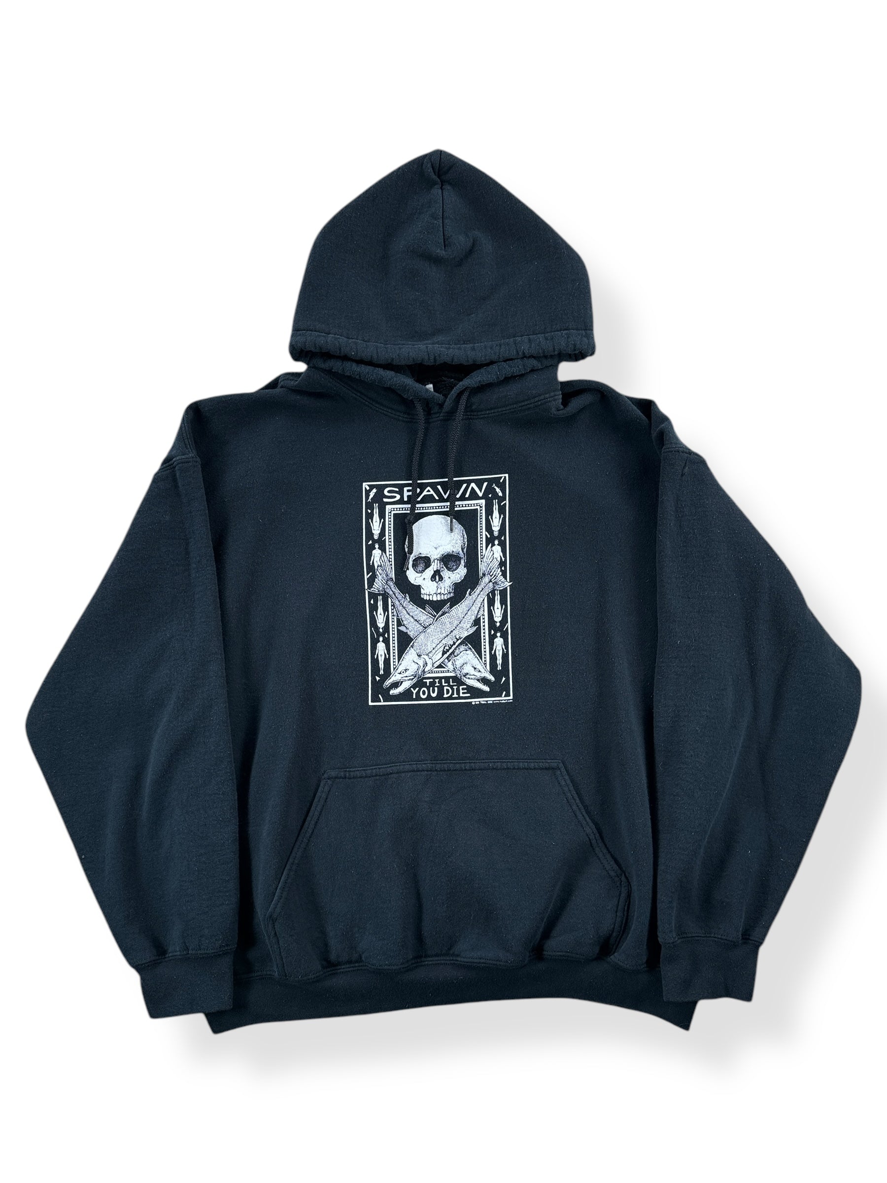 Front of Vintage Spawn Til You Die Ray Troll Hoodie SZ XL
