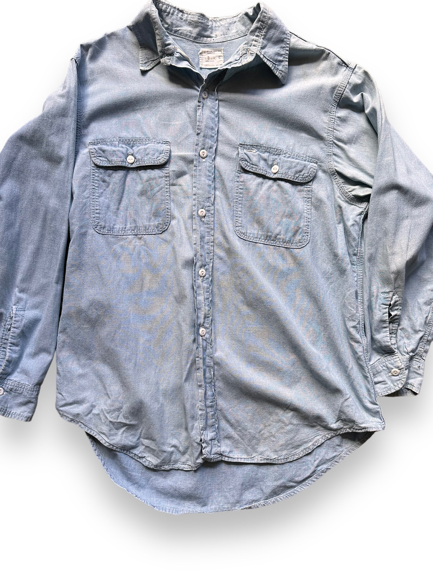 Front Detail on Vintage Penney's Paramount Pictures 100% Cotton Chambray Shirt SZ XL | Vintage Chambray Work Shirt Seattle | Vintage Clothing Seattle